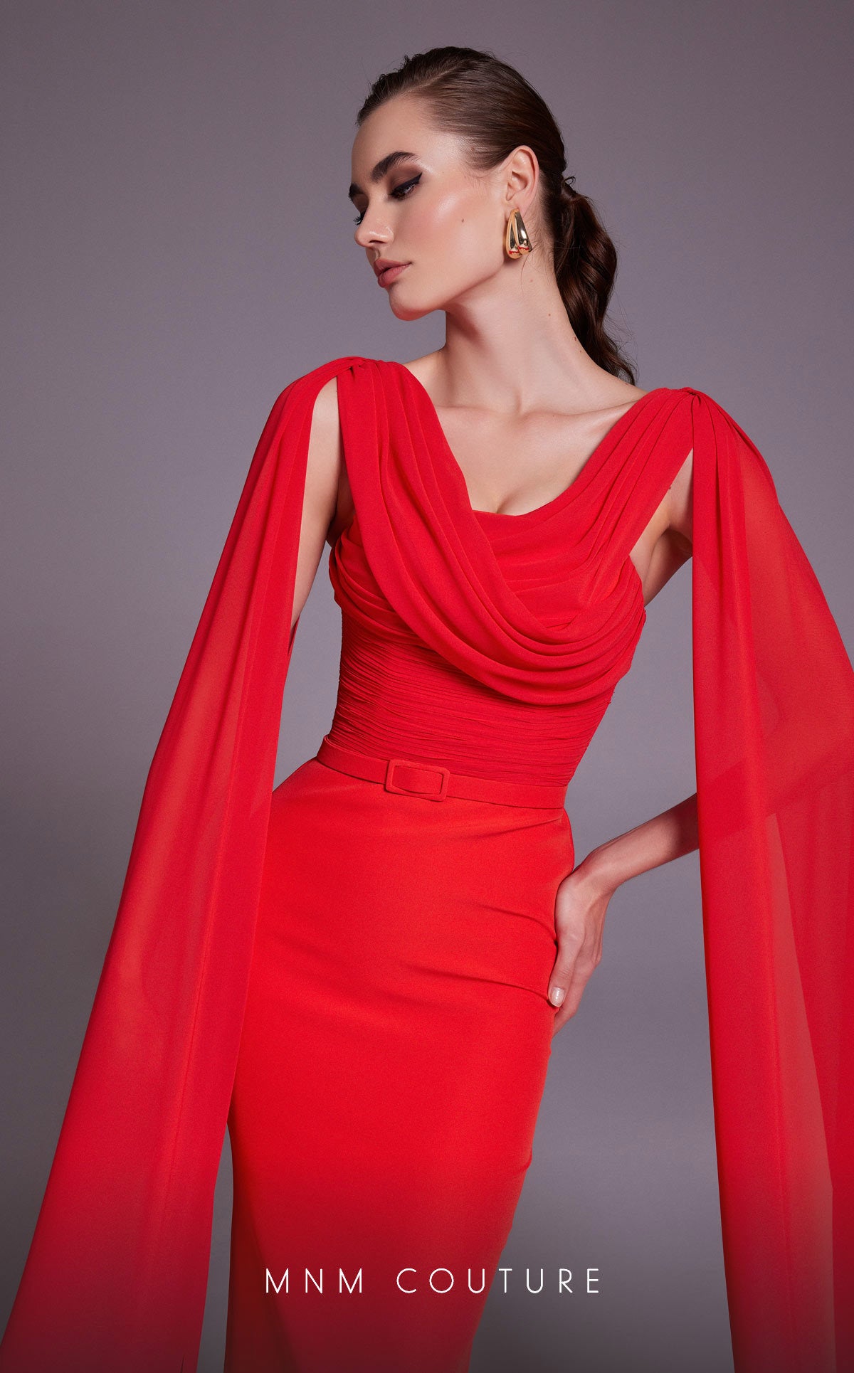 MNM Couture N0534 Fitted Ruched Formal Long Evening Dress