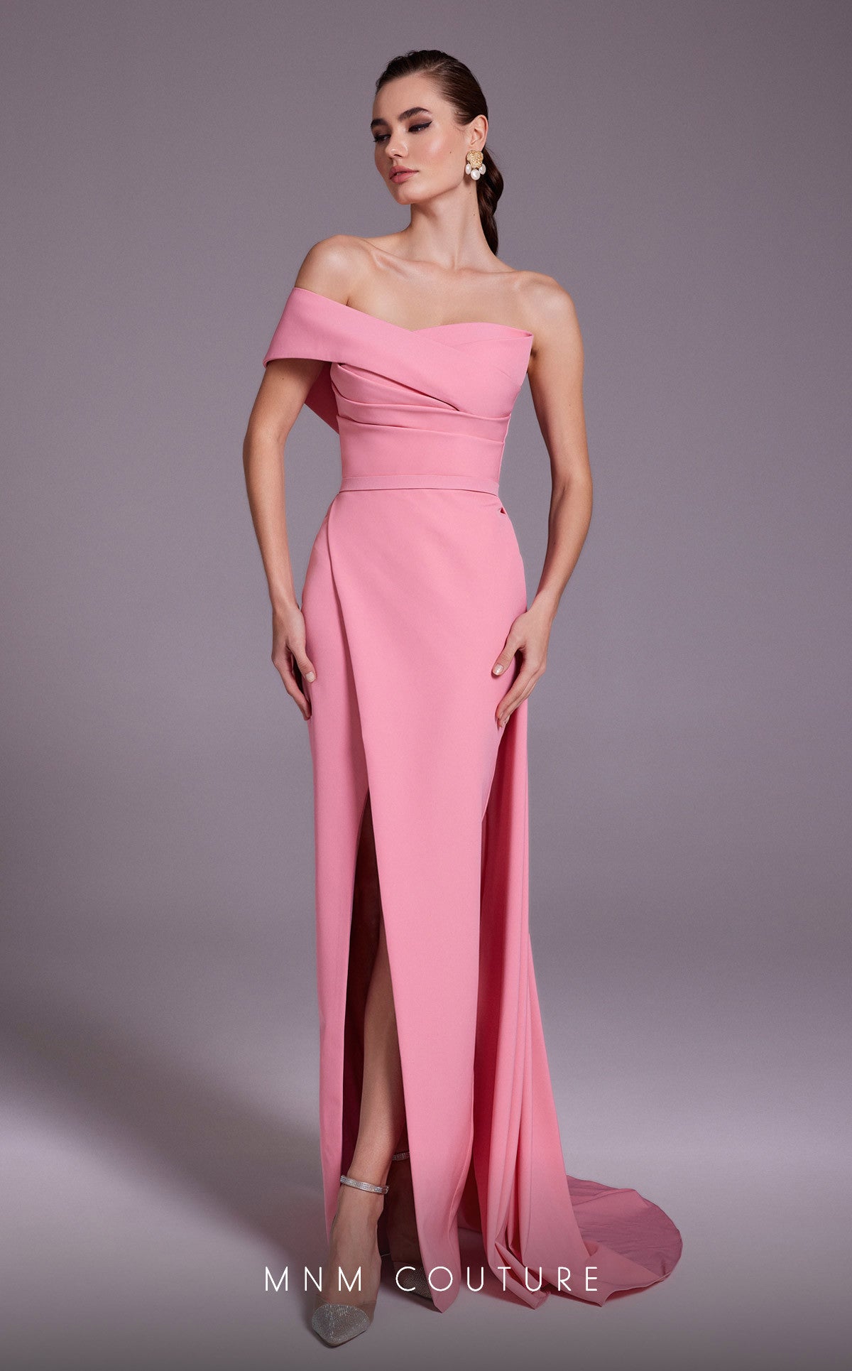 MNM Couture N0535 Formal  Long Pleated Slit Evening Prom Dress