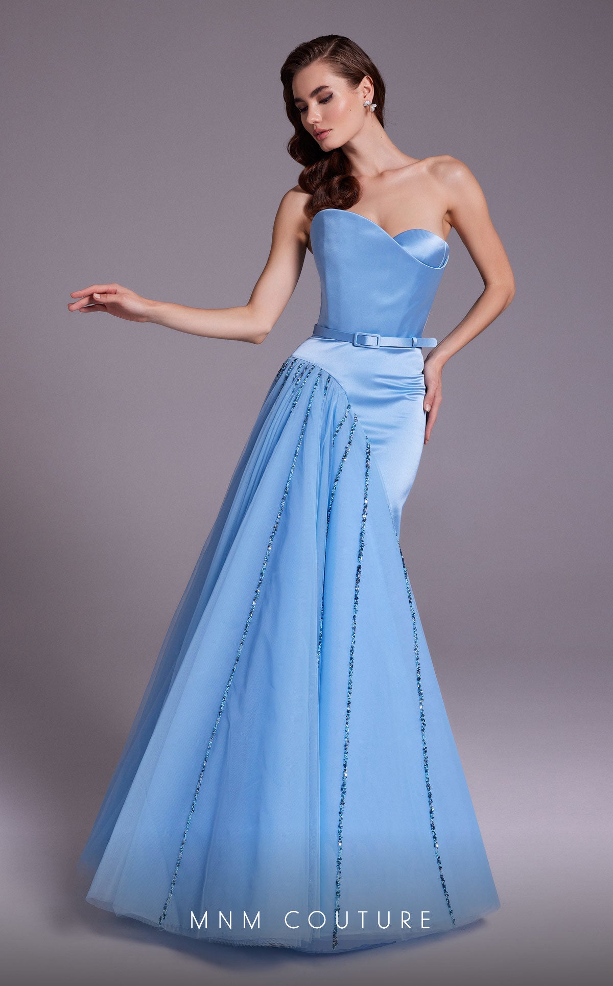 MNM Couture N0536 Beaded Sequin Long Formal Aline Prom Dress