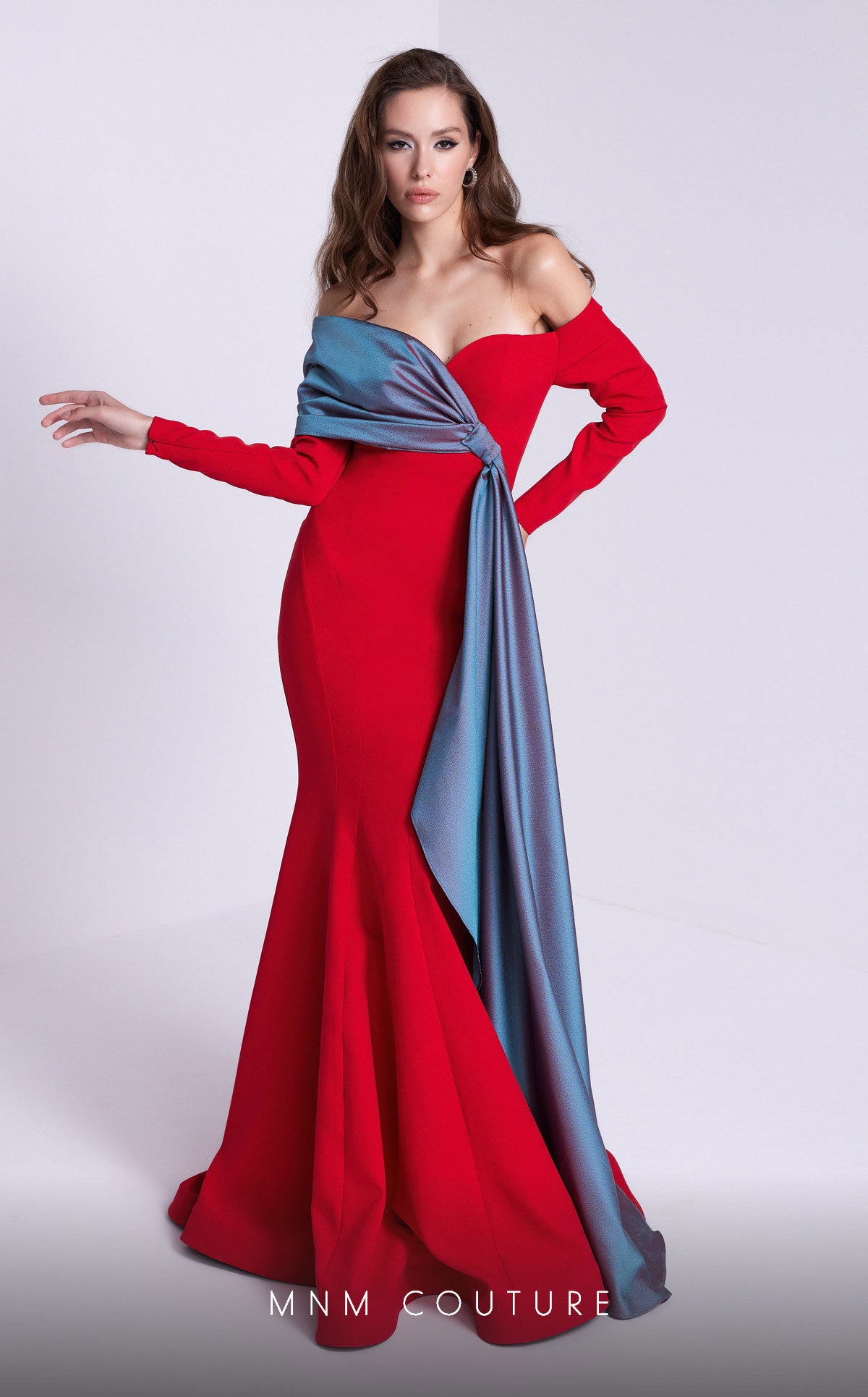 MNM Couture N0561 Long Formal Two Tone Mermaid Evening Dress