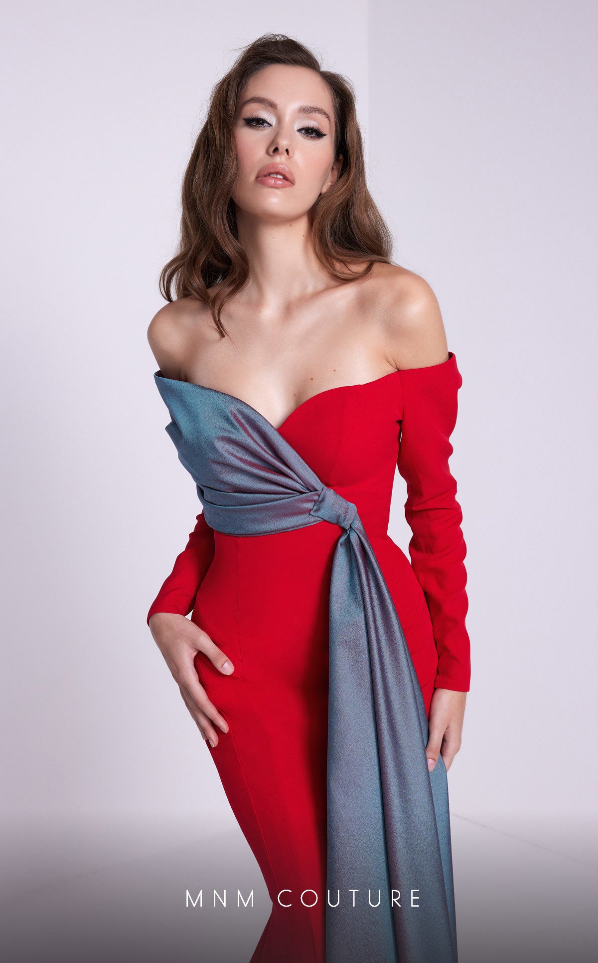 MNM Couture N0561 Long Formal Two Tone Mermaid Evening Dress