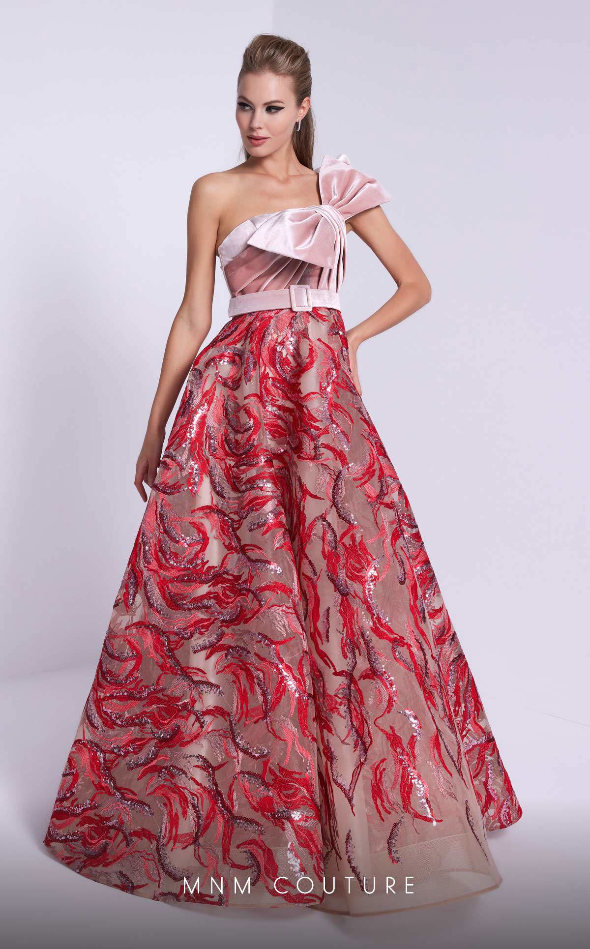 One-Shoulder Ball Gown Sequin Prom Dress by MNM Couture N0576 in Pink