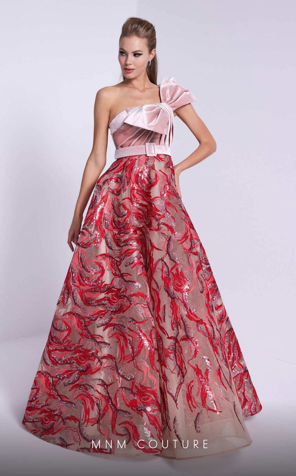 One-Shoulder Ball Gown Sequin Prom Dress by MNM Couture N0576