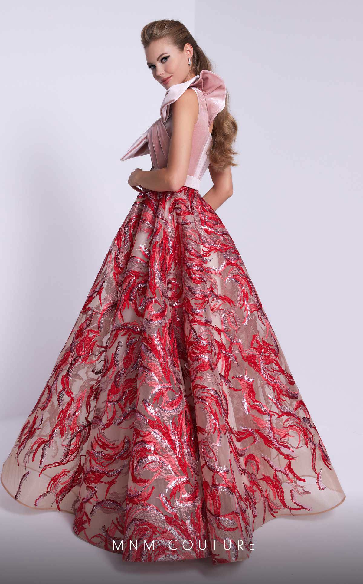 One-Shoulder Ball Gown Sequin Prom Dress by MNM Couture N0576 in Pink