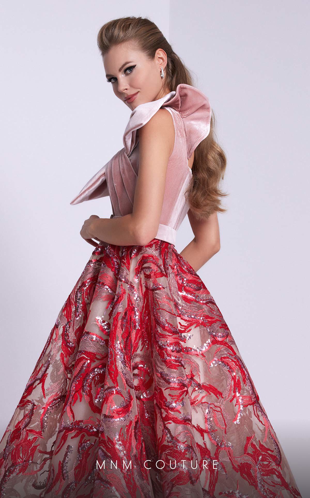 One-Shoulder Ball Gown Sequin Prom Dress by MNM Couture N0576 in Pink