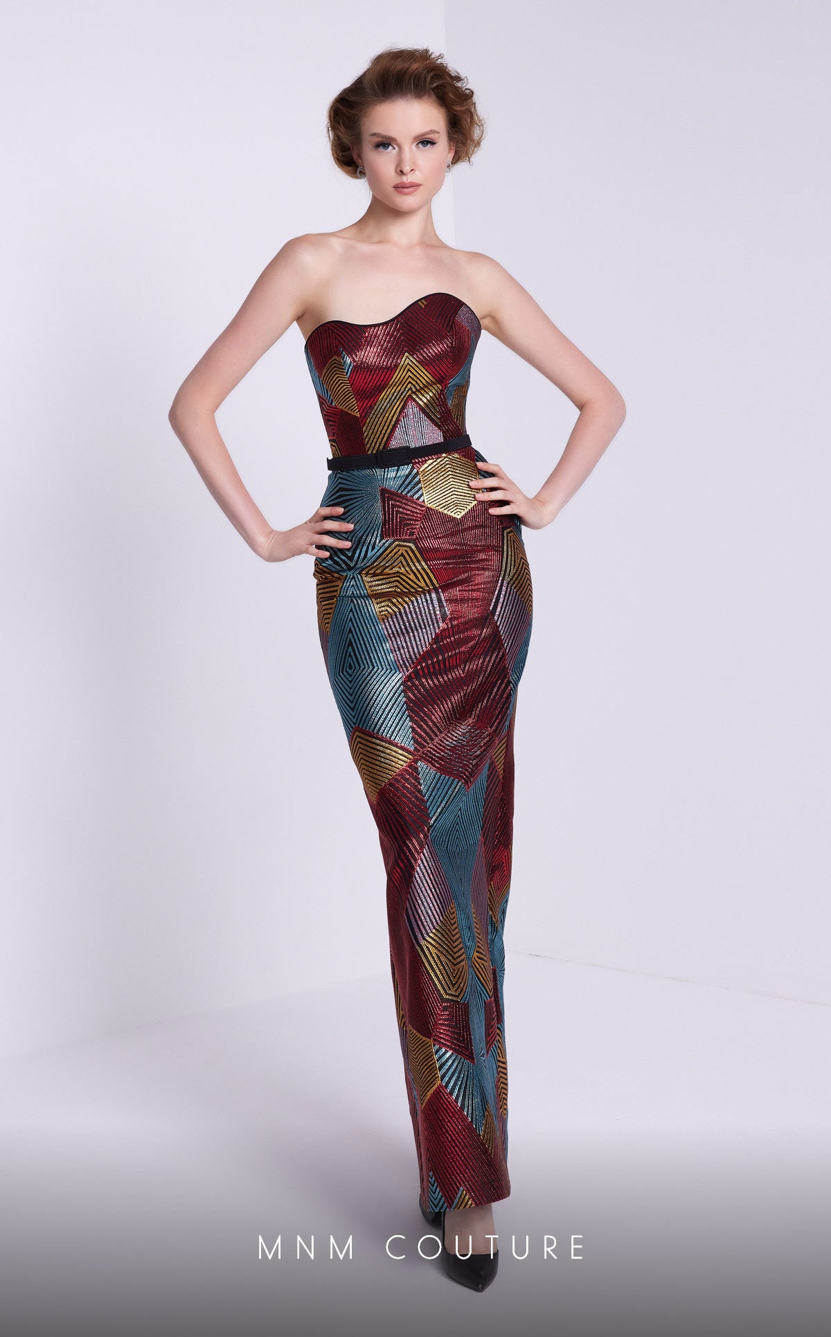 MNM Couture N0590 Fitted Long Formal Detachable Puff Sleeves Prom Dress