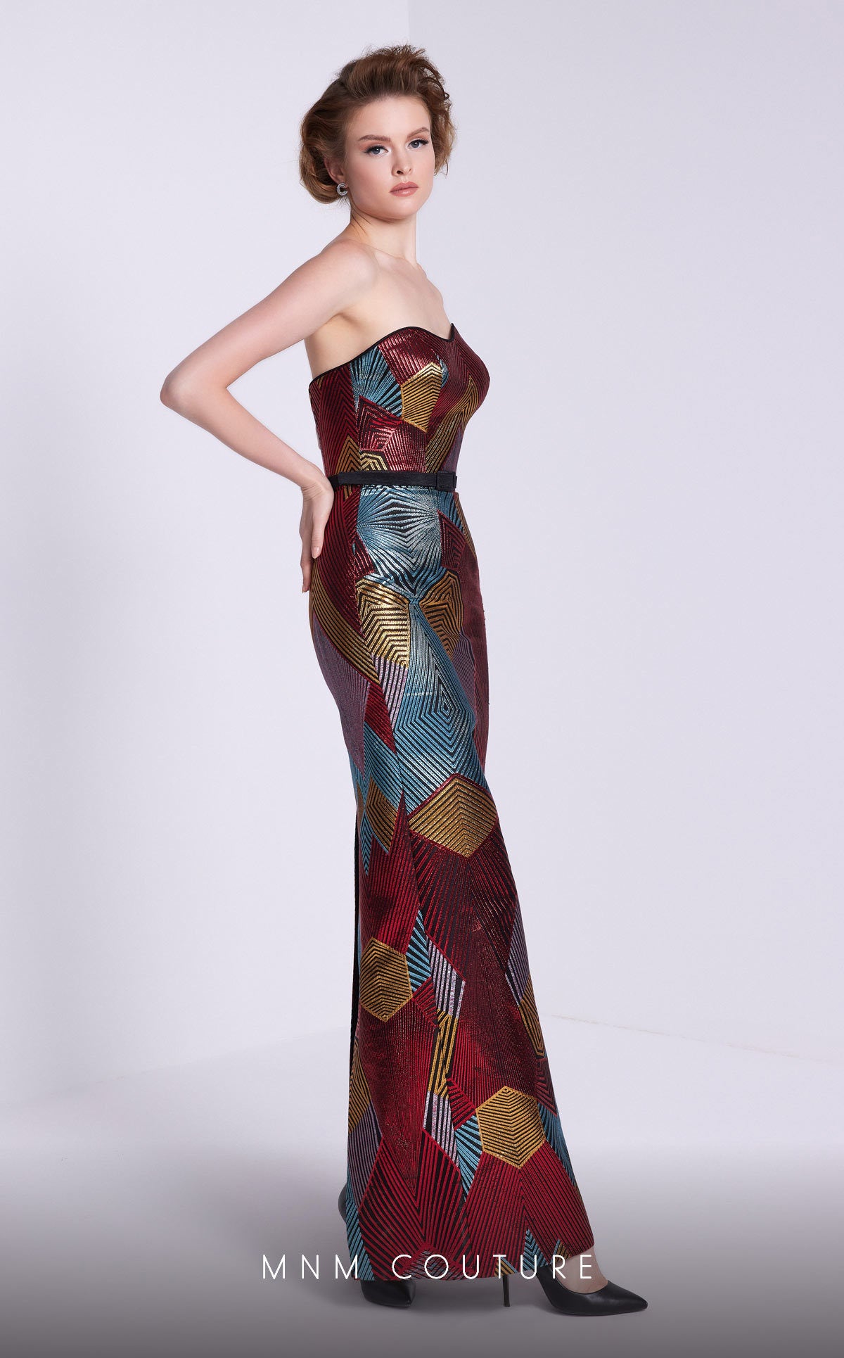 MNM Couture N0590 Fitted Long Formal Detachable Puff Sleeves Prom Dress