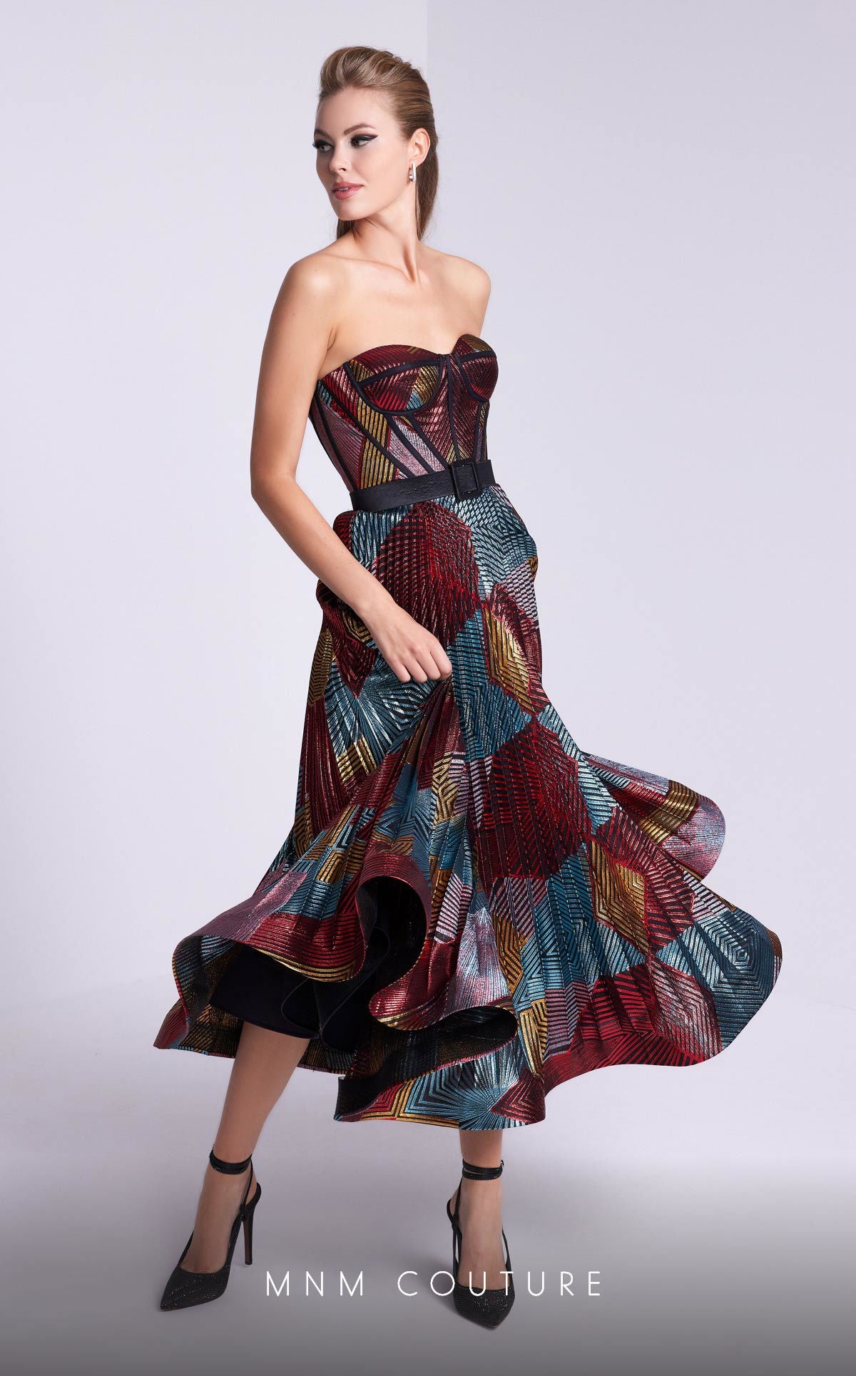 MNM Couture N0591 Pleated A Line Formal Tea Length Prom Dress