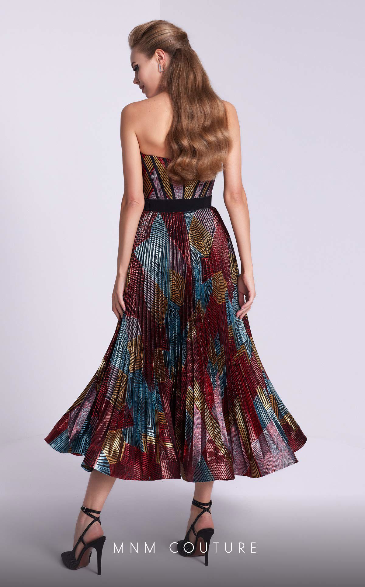 MNM Couture N0591 Pleated A Line Formal Tea Length Prom Dress