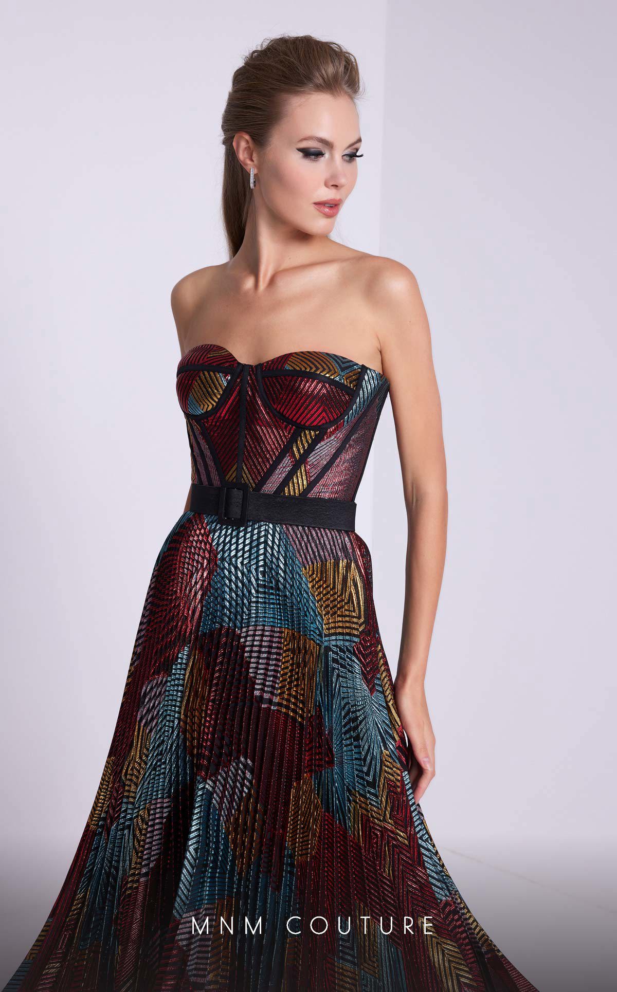 MNM Couture N0591 Pleated A Line Formal Tea Length Prom Dress