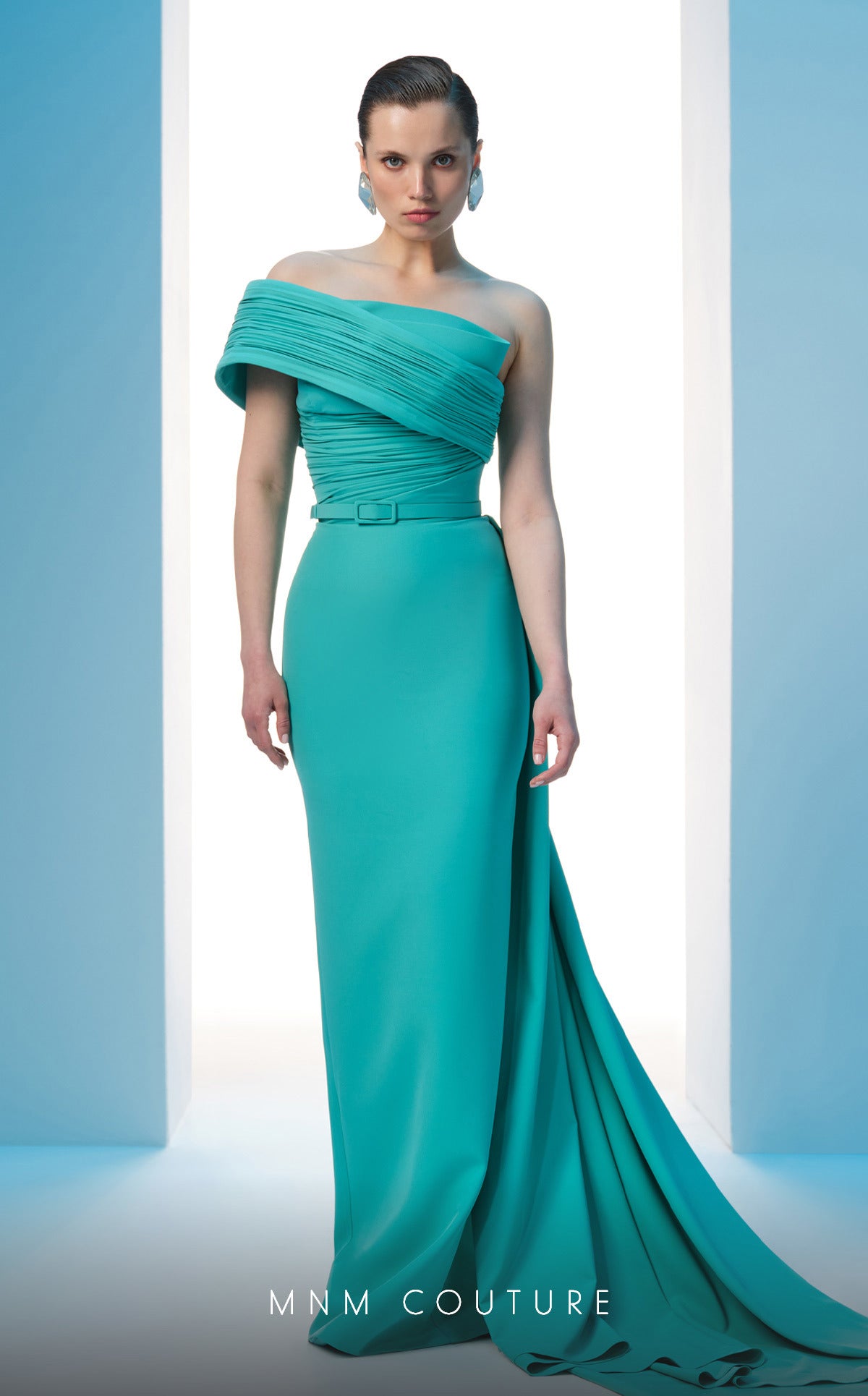Formal Dresses Long Pleated Formal Prom Fitted Dress MNM Couture N0604 Green