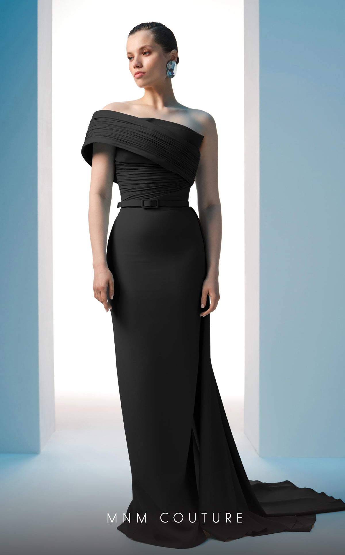 Formal Dresses Long Pleated Formal Prom Fitted Dress MNM Couture N0604 Black