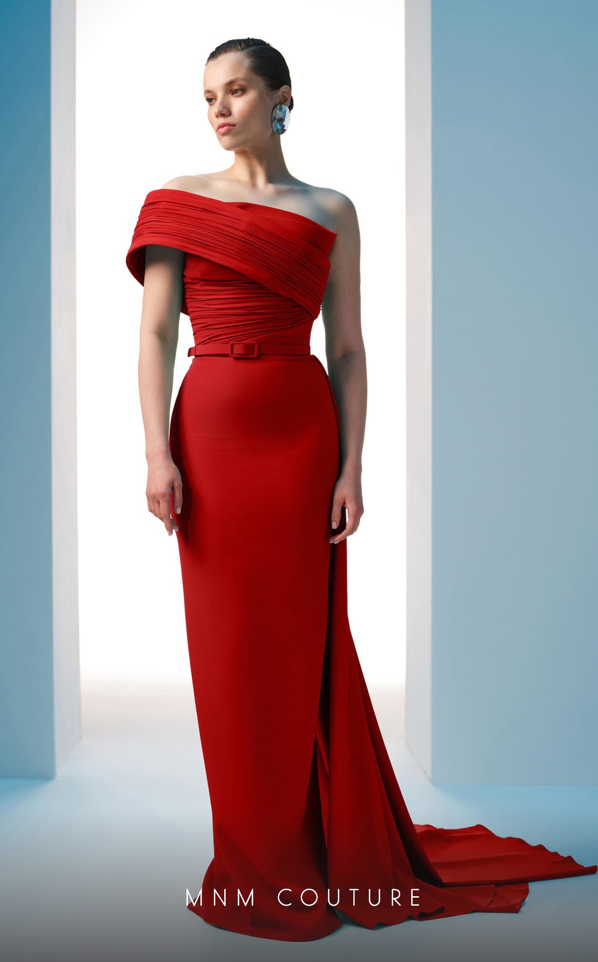 Formal Dresses Long Pleated Formal Prom Fitted Dress MNM Couture N0604 Red