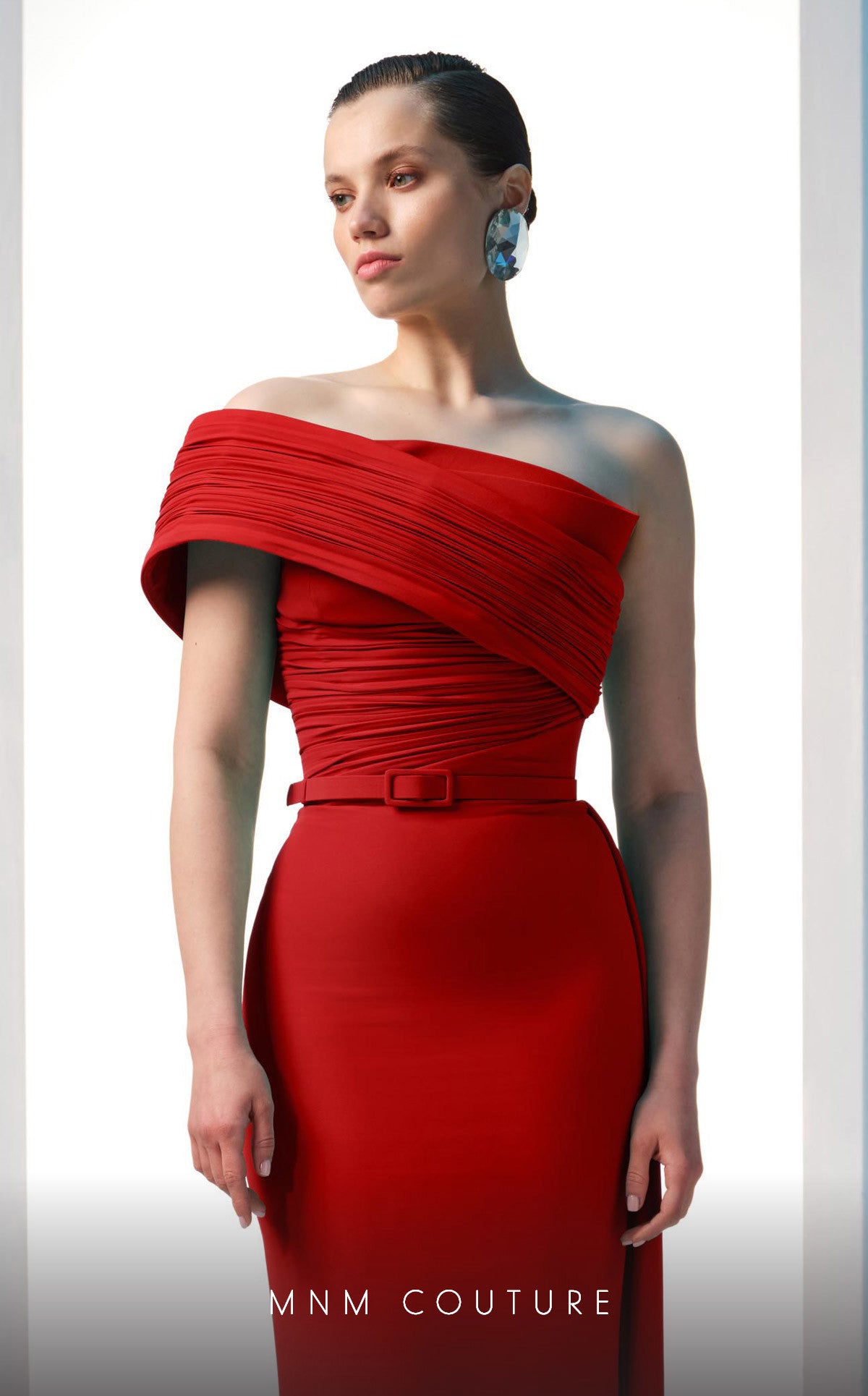 Formal Dresses Long Pleated Formal Prom Fitted Dress MNM Couture N0604 Red