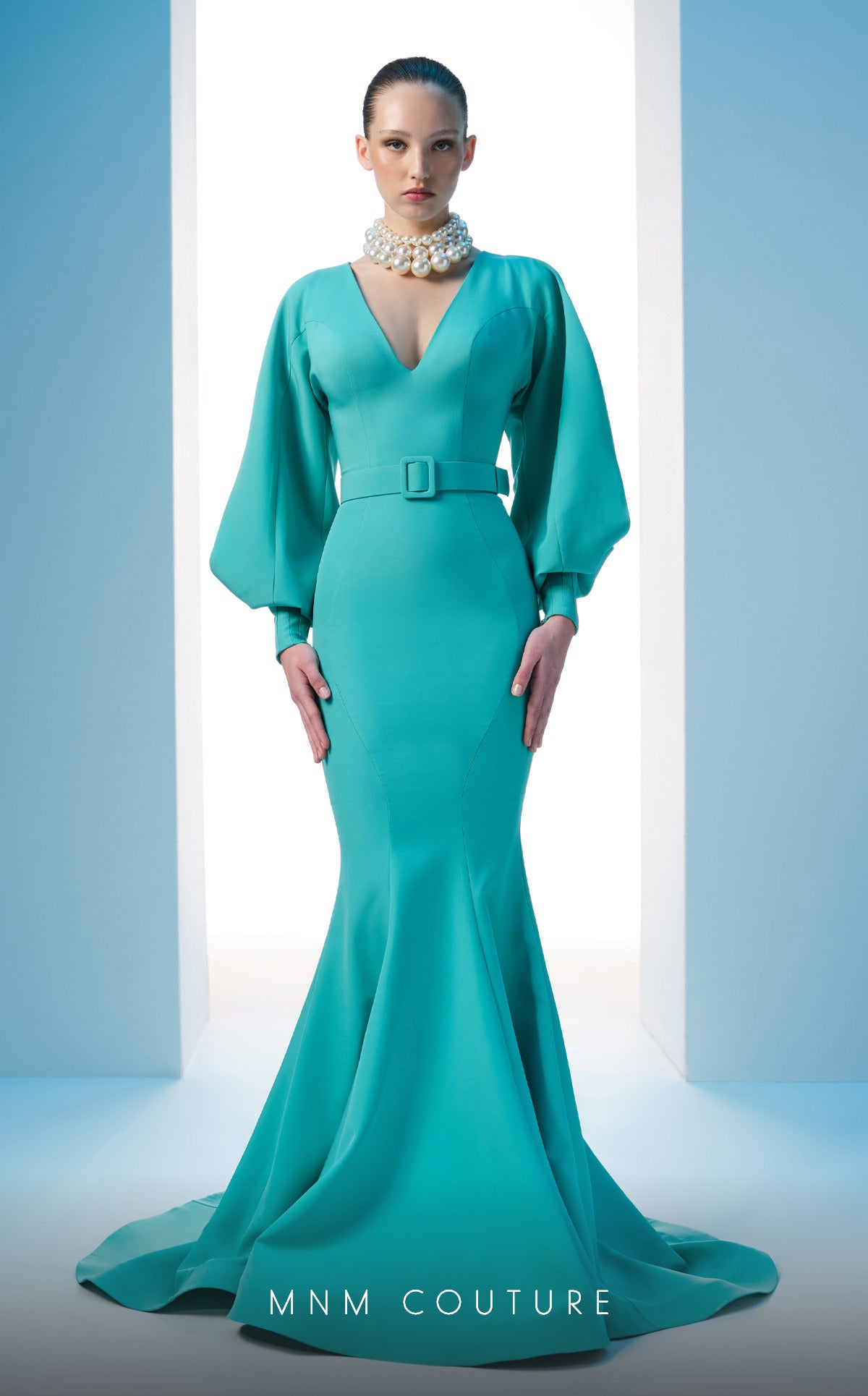 MNM Couture N0605 Long Sleeve Formal Mermaid Evening Dress