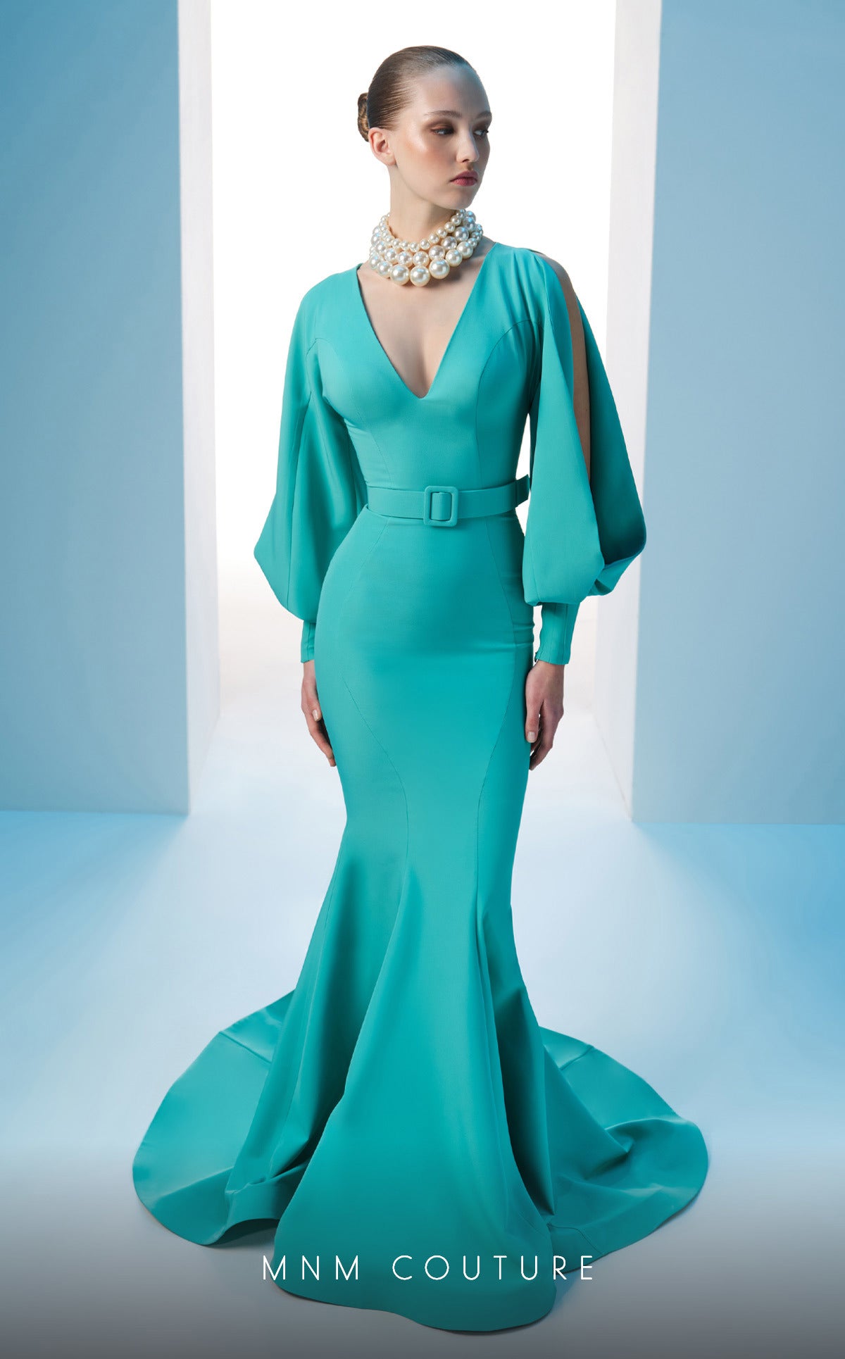 MNM Couture N0605 Long Sleeve Formal Mermaid Evening Dress