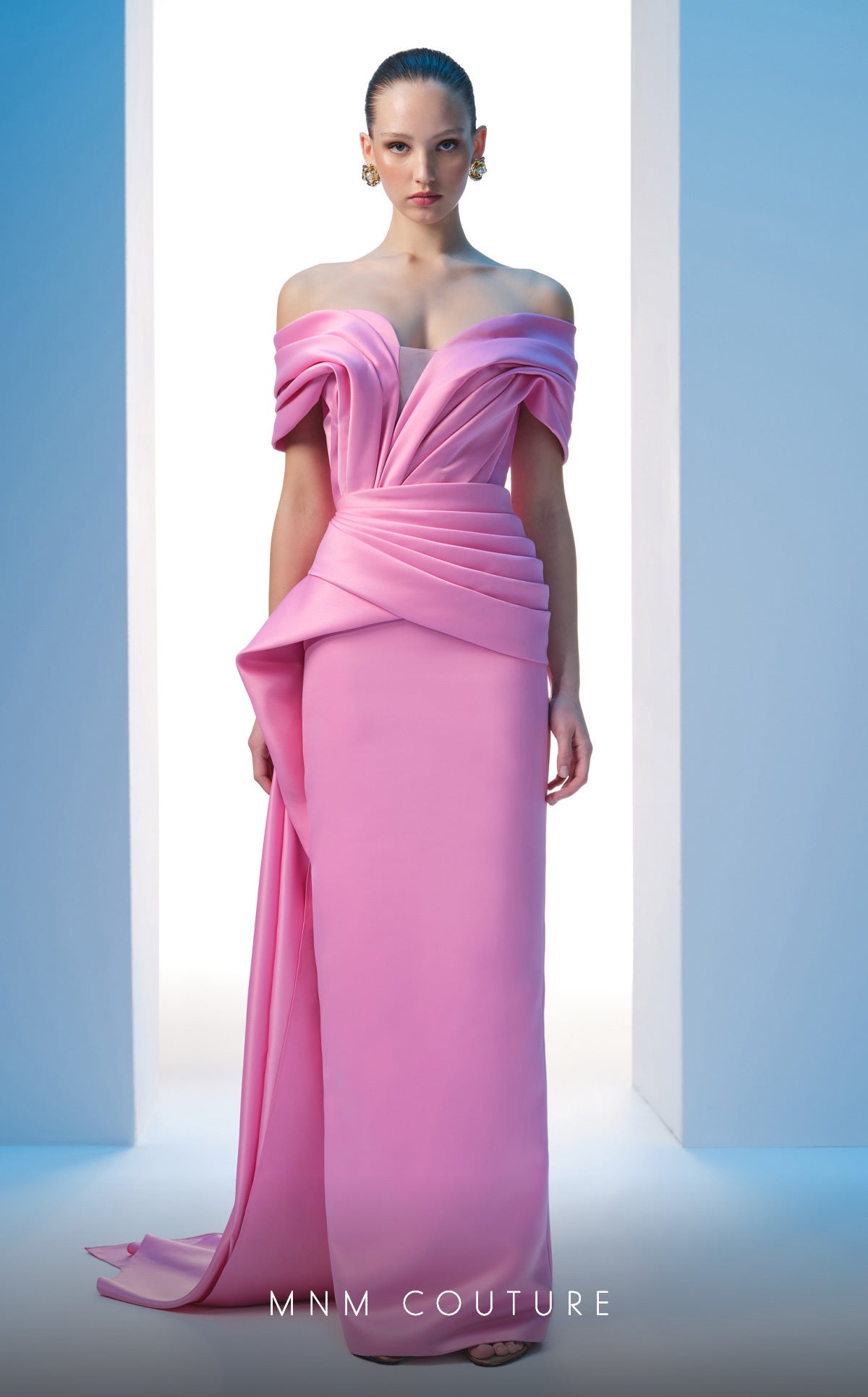 MNM Couture N0607 Pleated Long Formal Peplum Evening Prom Dress