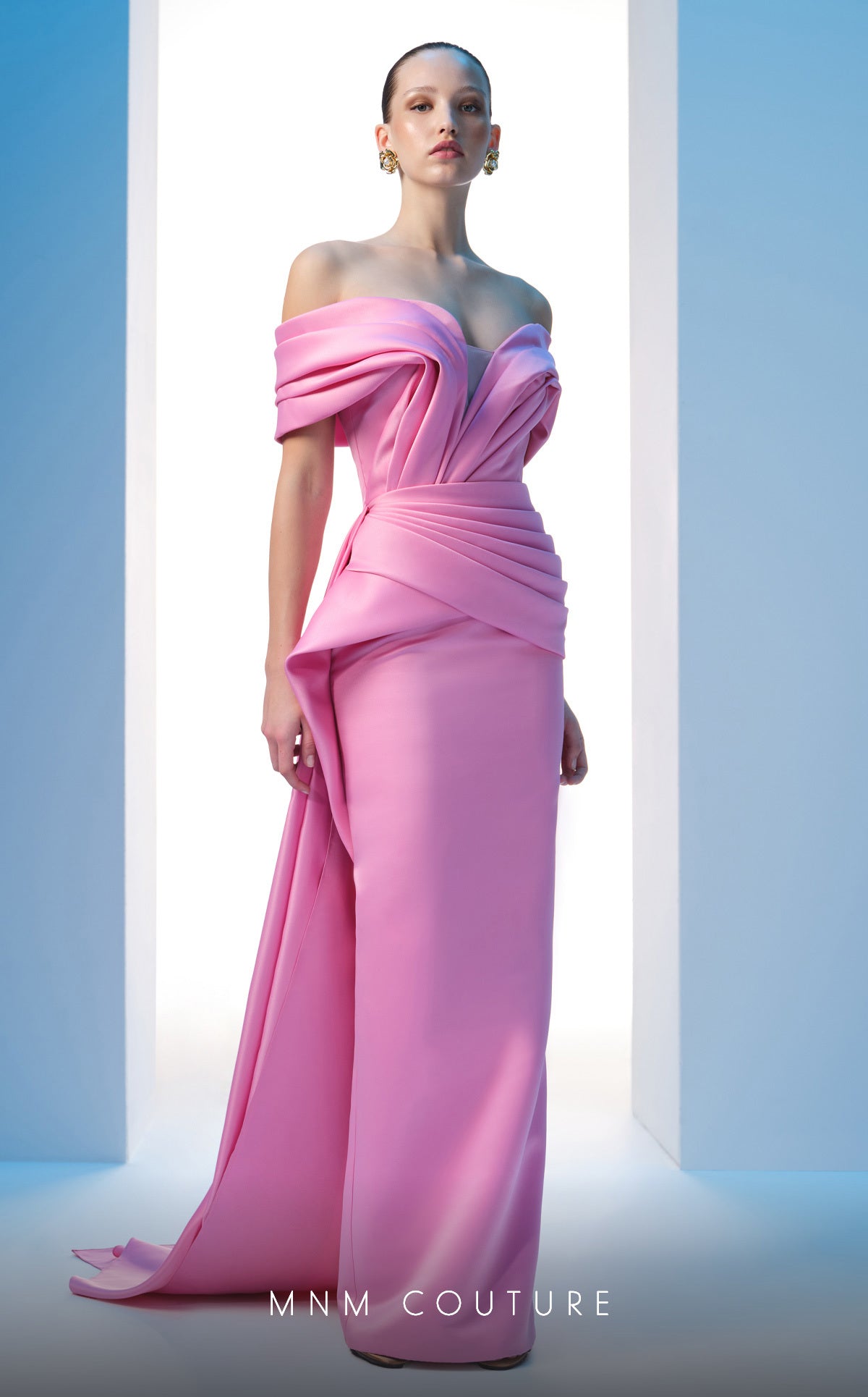 MNM Couture N0607 Pleated Long Formal Peplum Evening Prom Dress