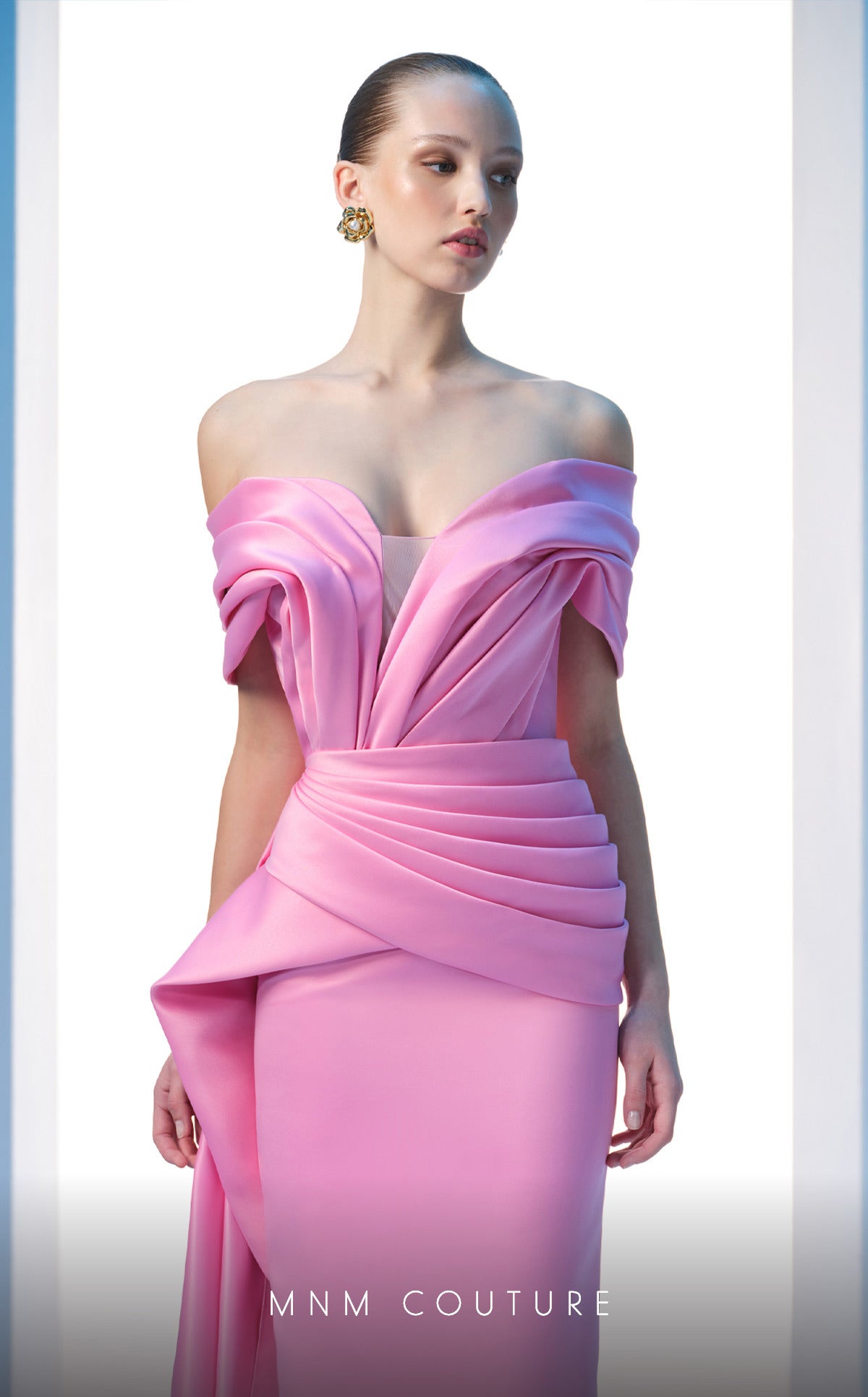 MNM Couture N0607 Pleated Long Formal Peplum Evening Prom Dress
