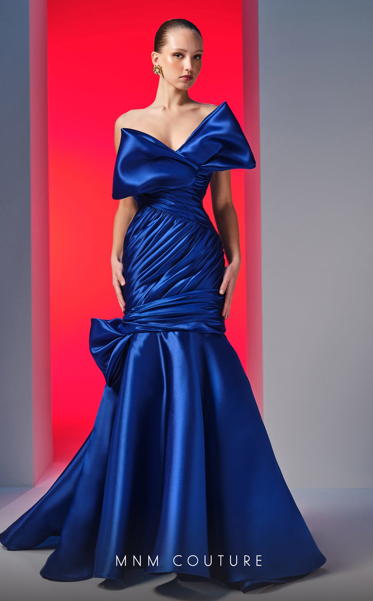 MNM Couture N0611 Long Pleated Mermaid Formal Prom Dress
