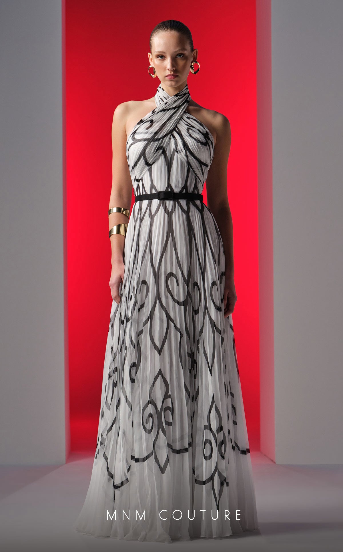 Formal Dresses A Line Long Formal Printed Prom Dress Black/White