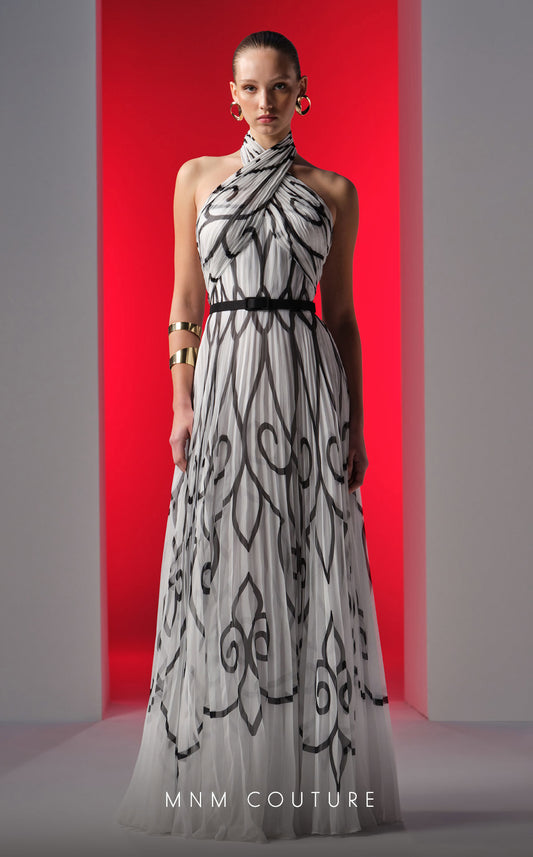Formal Dresses A Line Long Formal Printed Prom Dress Black/White