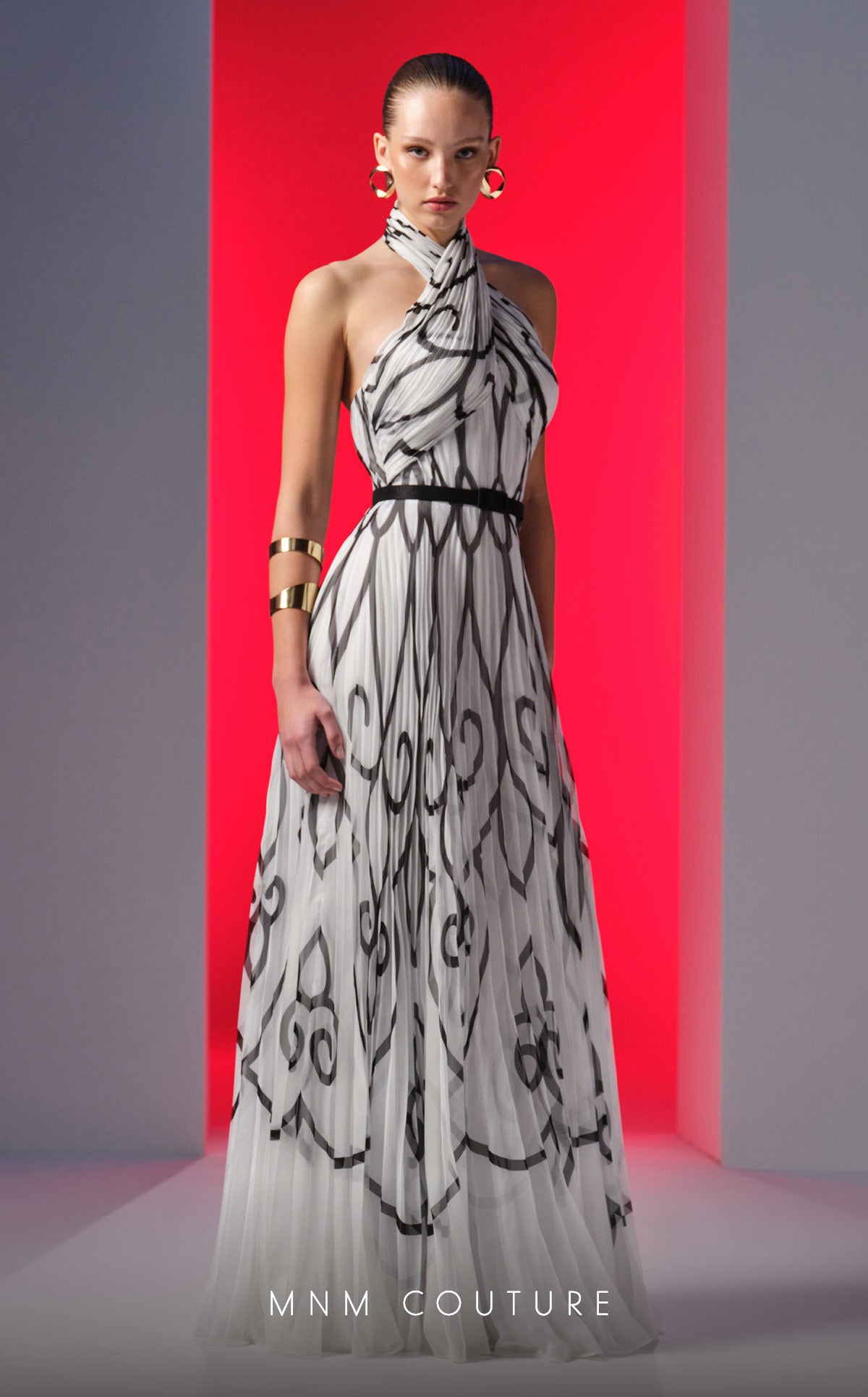 Formal Dresses A Line Long Formal Printed Prom Dress Black/White