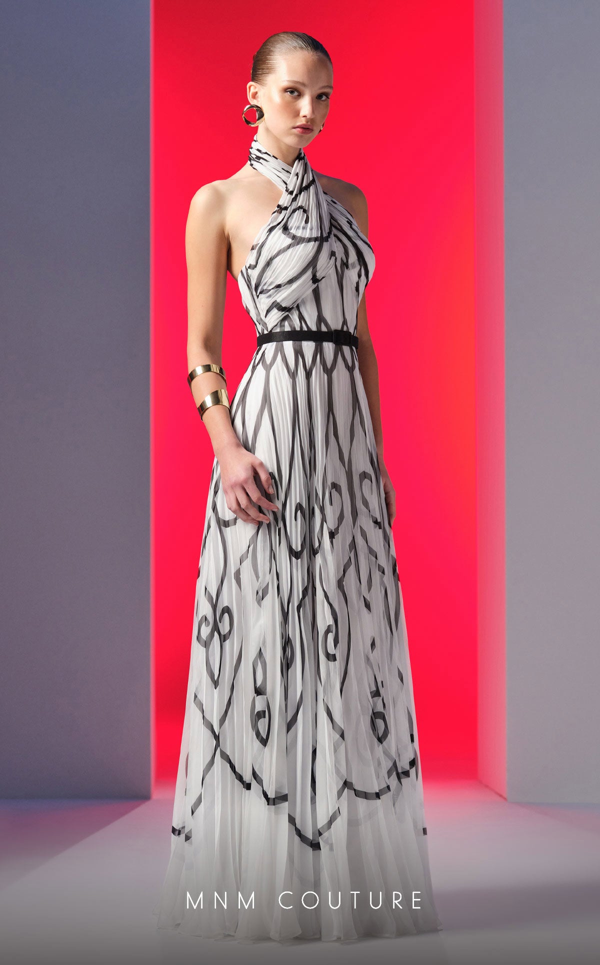 Formal Dresses A Line Long Formal Printed Prom Dress Black/White