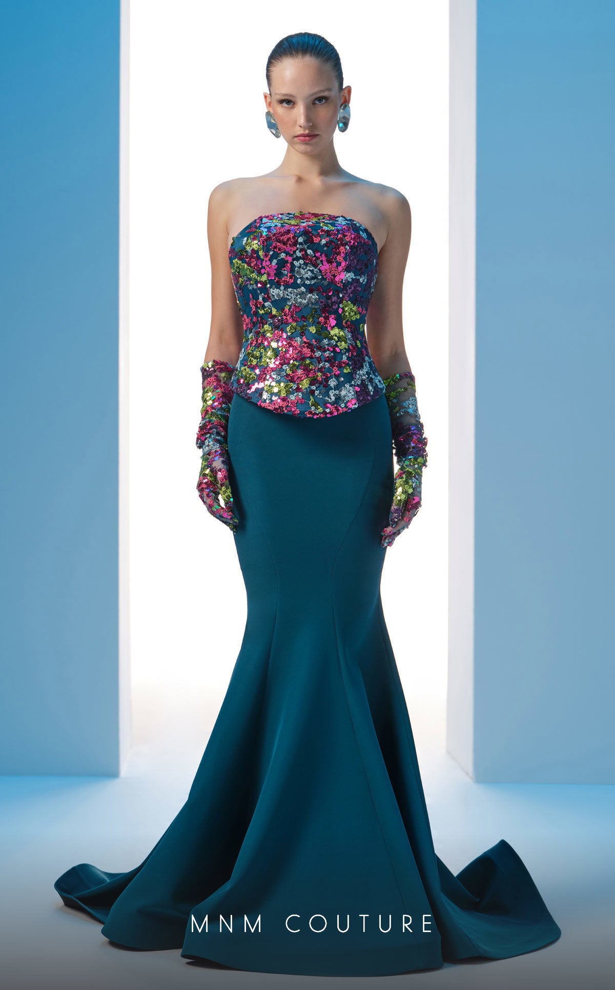 Strapless Floor-Length Sequin Evening Mermaid MNM Couture N0616