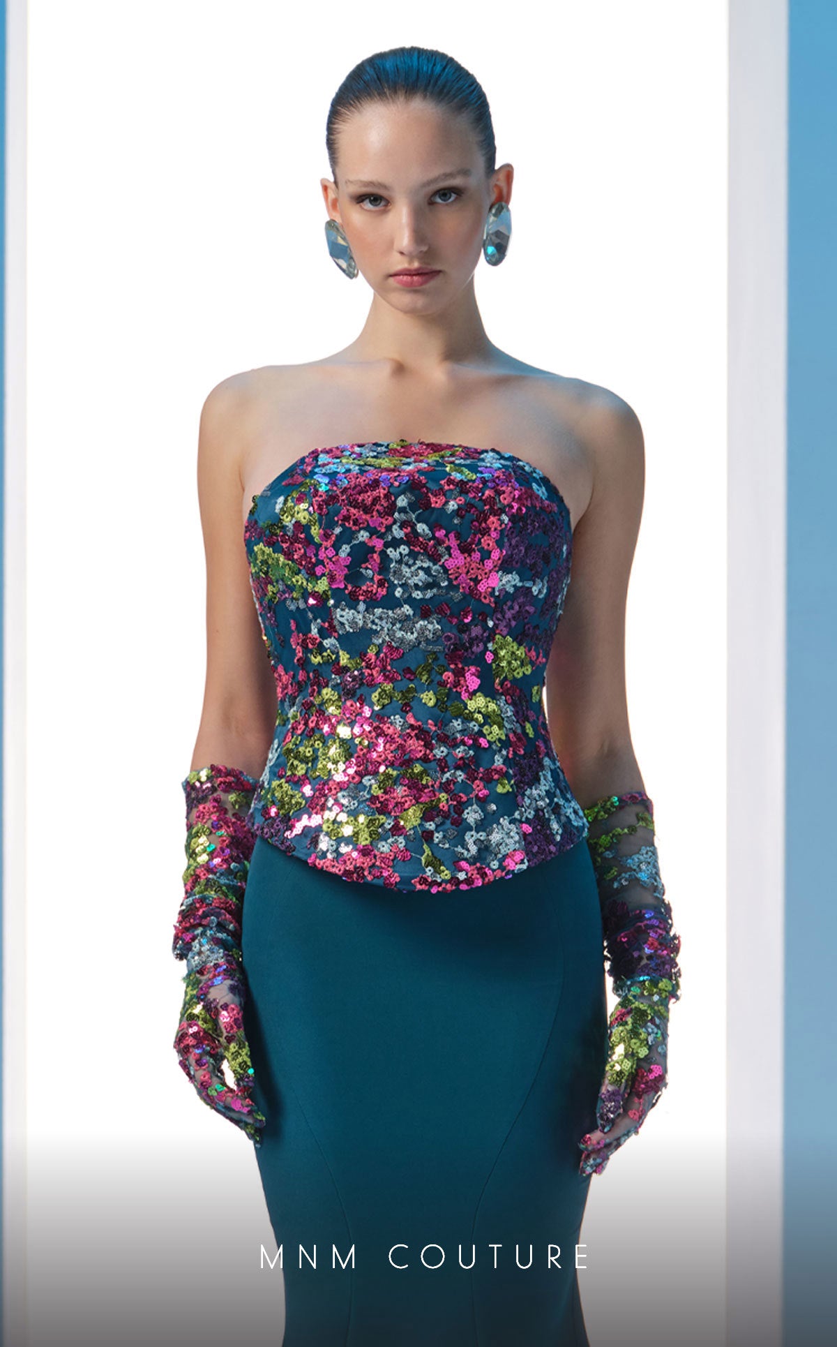 Strapless Floor-Length Sequin Evening Mermaid MNM Couture N0616