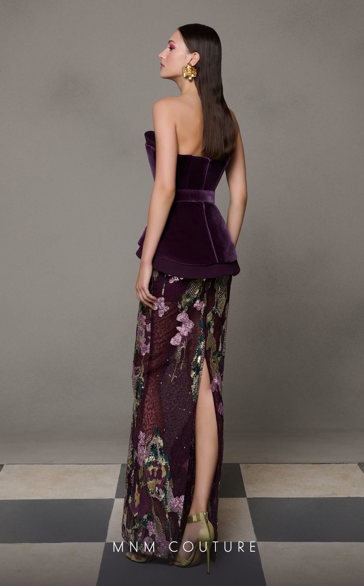MNM Couture N0620 Fitted Long Formal Sequin Velvet Evening Dress