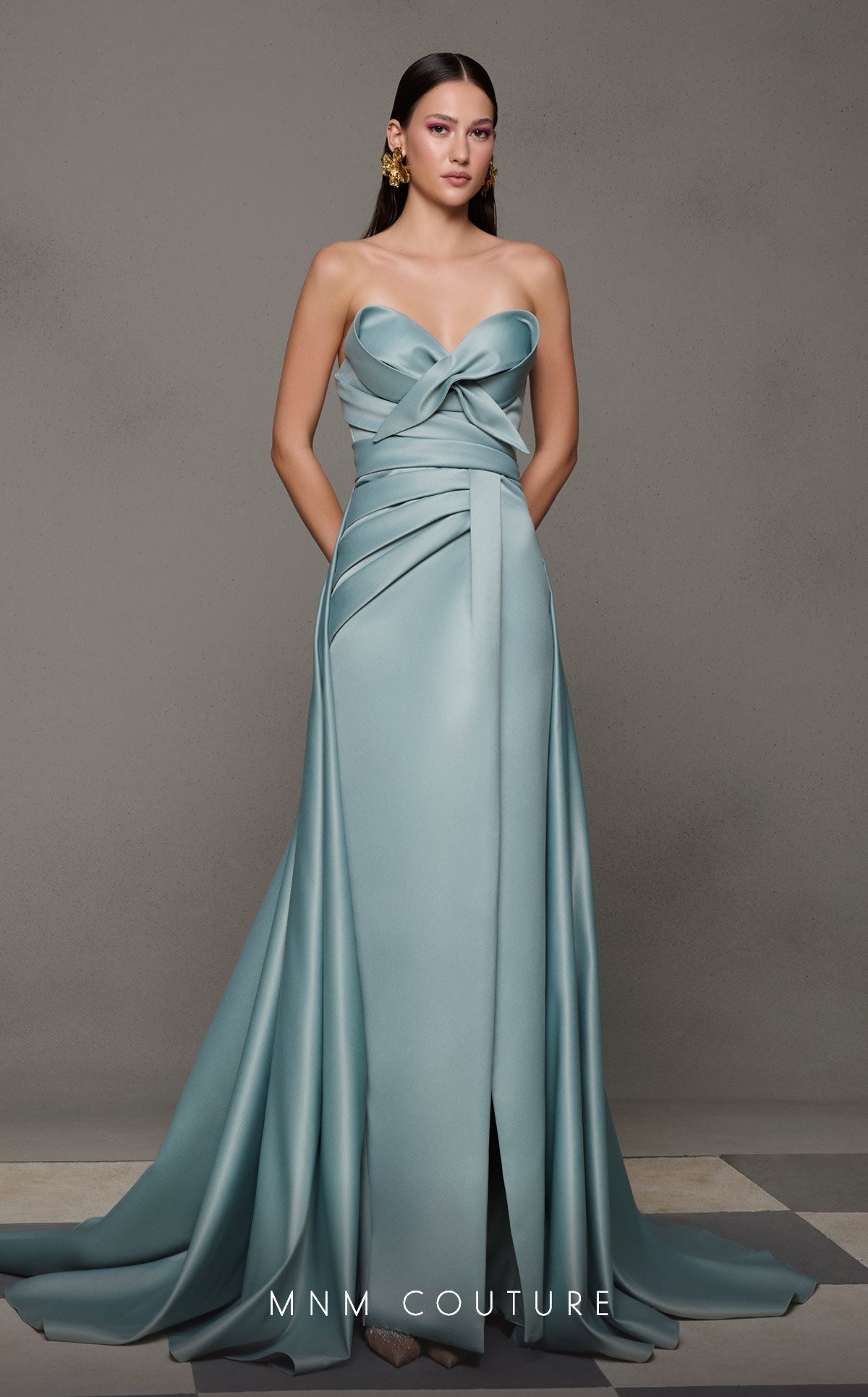 Prom Dresses Long Pleated Formal Prom A Line Dress MNM Couture N0626 Mint