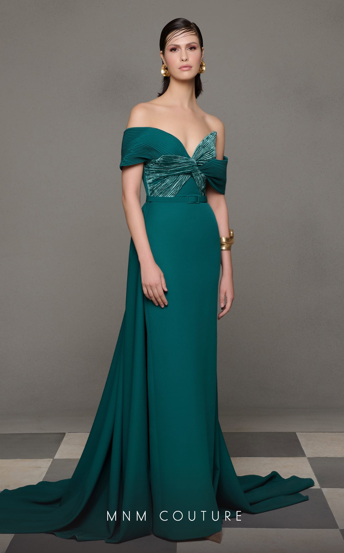 Formal Dresses Long Formal Prom Fitted Pleated Dress MNM Couture N0627 Green