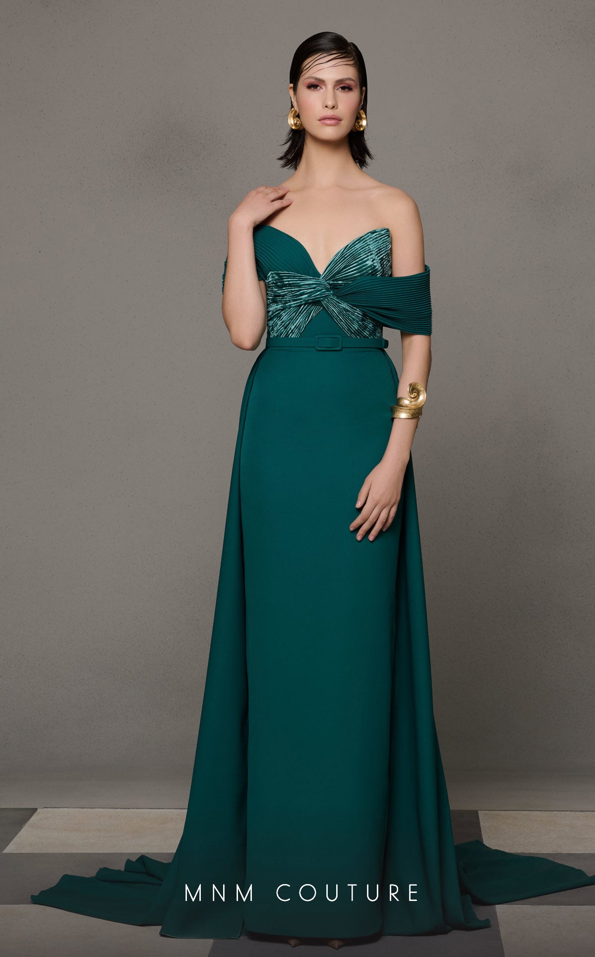 Formal Dresses Long Formal Prom Fitted Pleated Dress MNM Couture N0627 Green