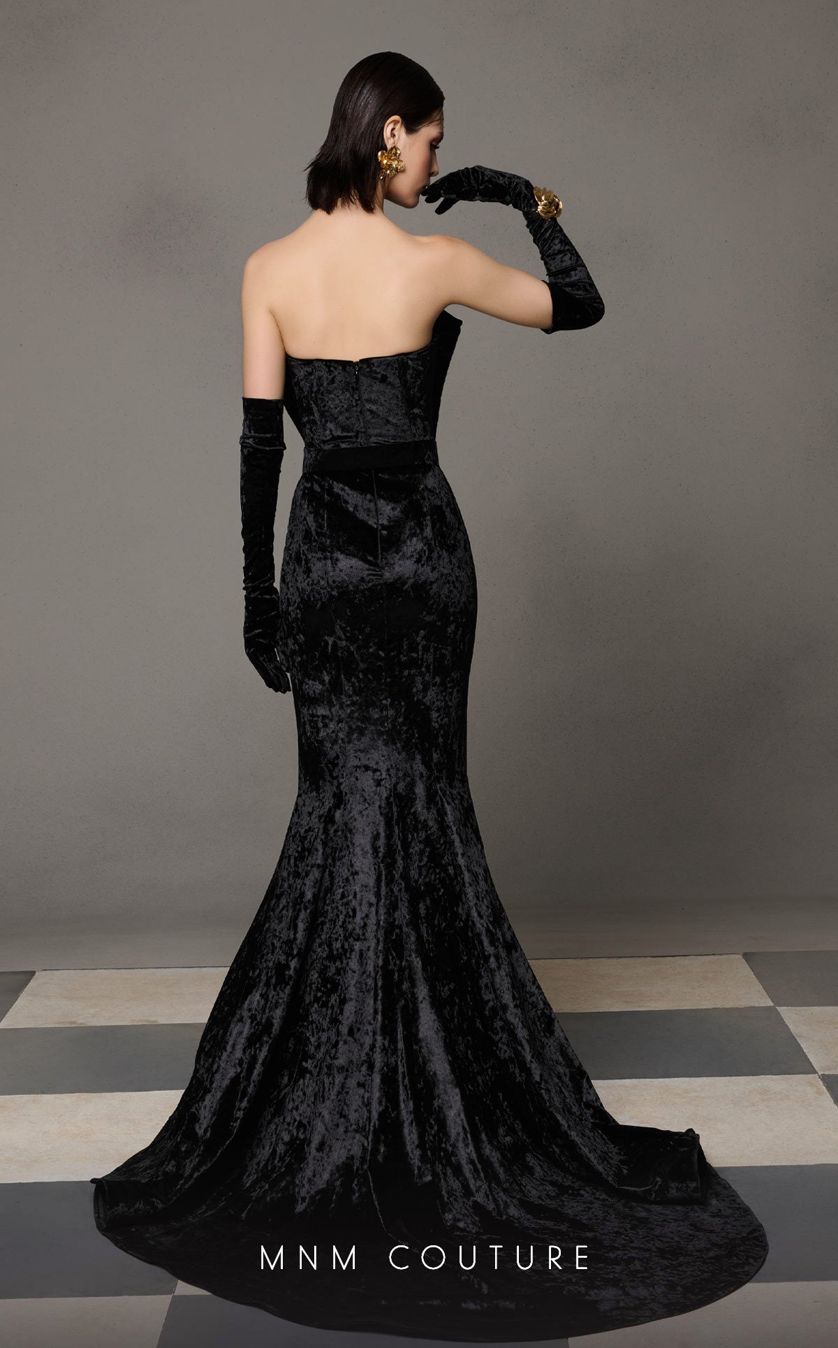 MNM Couture N0631 Pleated Velvet Long Mermaid Formal Prom Dress