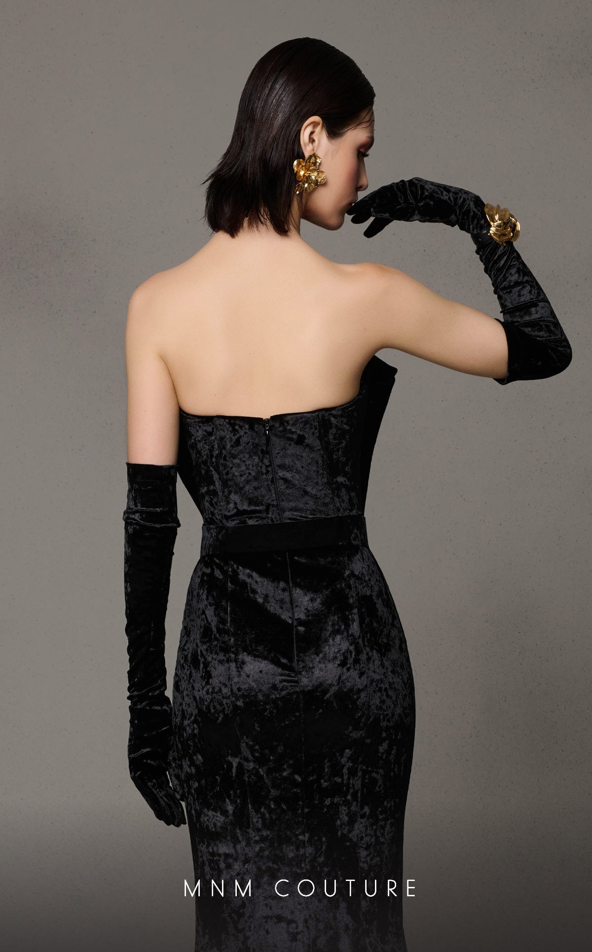 MNM Couture N0631 Pleated Velvet Long Mermaid Formal Prom Dress