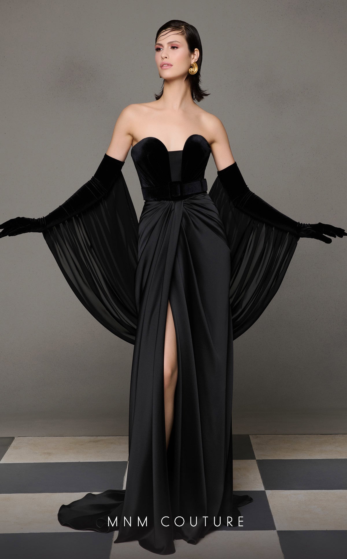 Prom Dresses Long Pleated Formal Prom Dress MNM Couture N0634 Black