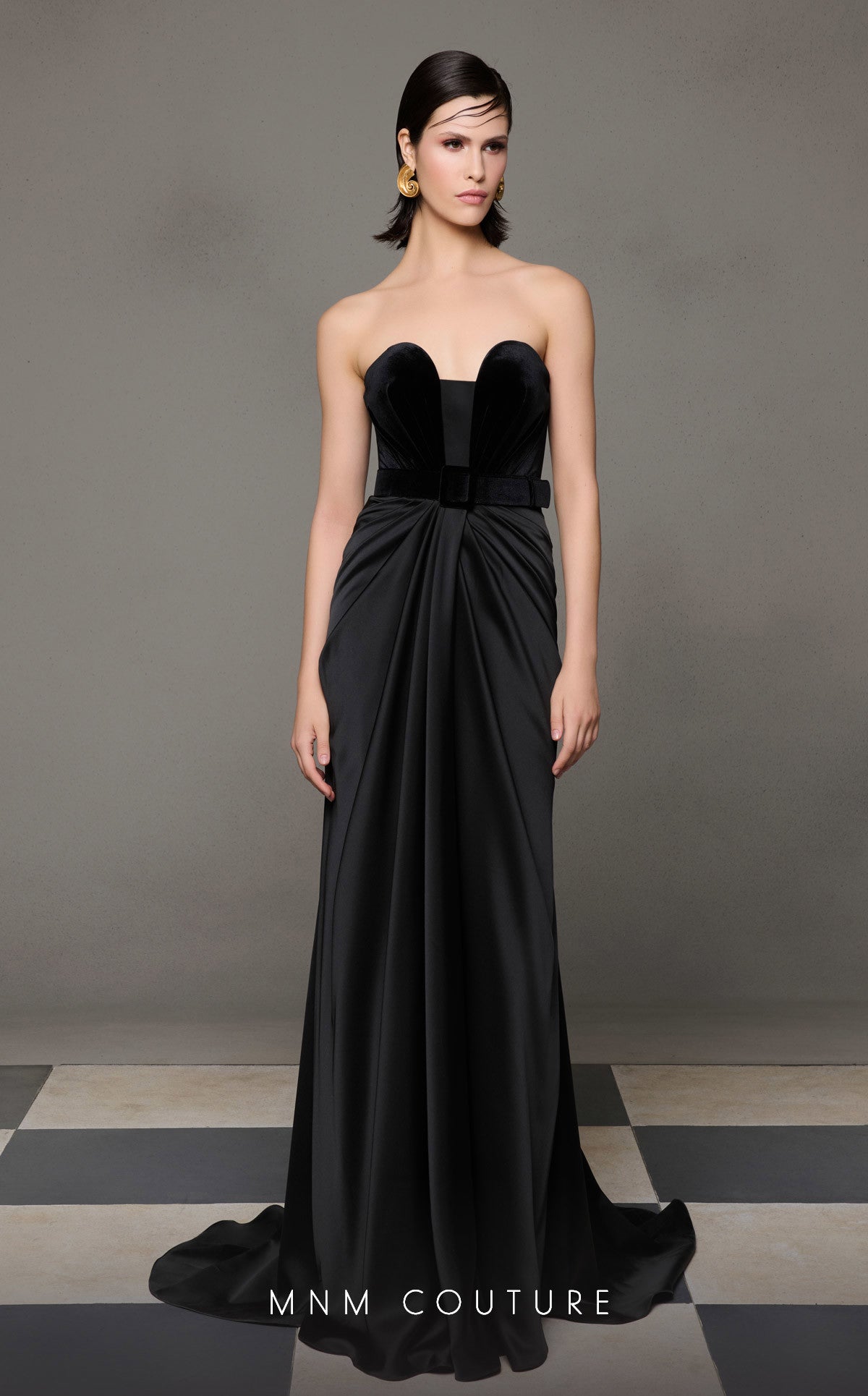 Prom Dresses Long Pleated Formal Prom Dress MNM Couture N0634 Black