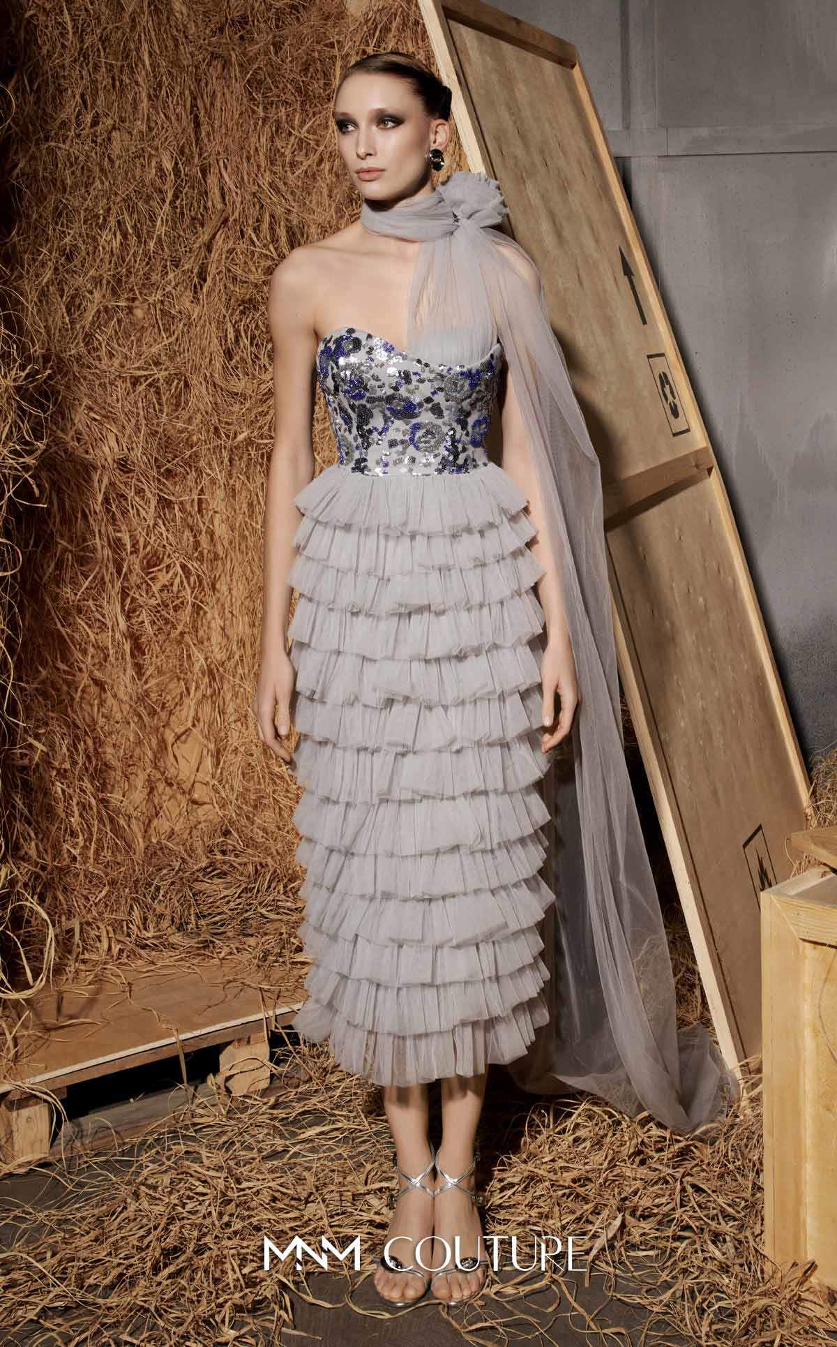 Prom Dresses High Low Formal Prom Sequin Dress MNM Couture N0641 Silver