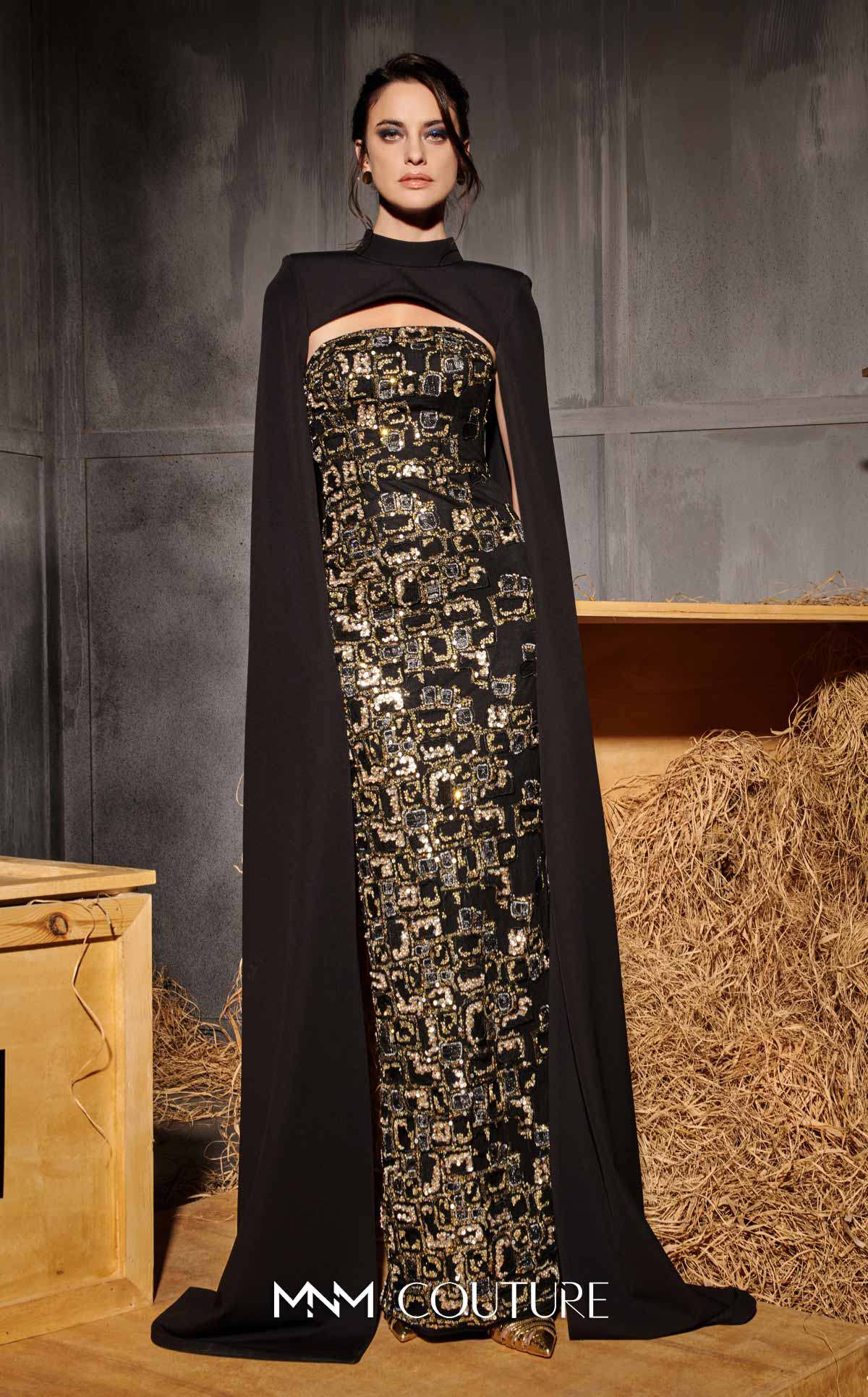 Mother of the Bride Dresses Long Formal Fitted Cape Mother of the Bride Dress MNM Couture N0657 Black