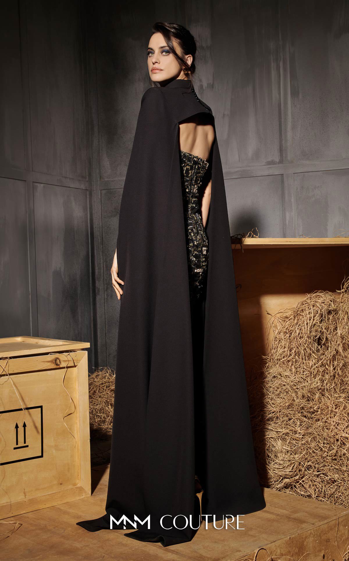 Mother of the Bride Dresses Long Formal Fitted Cape Mother of the Bride Dress MNM Couture N0657 Black