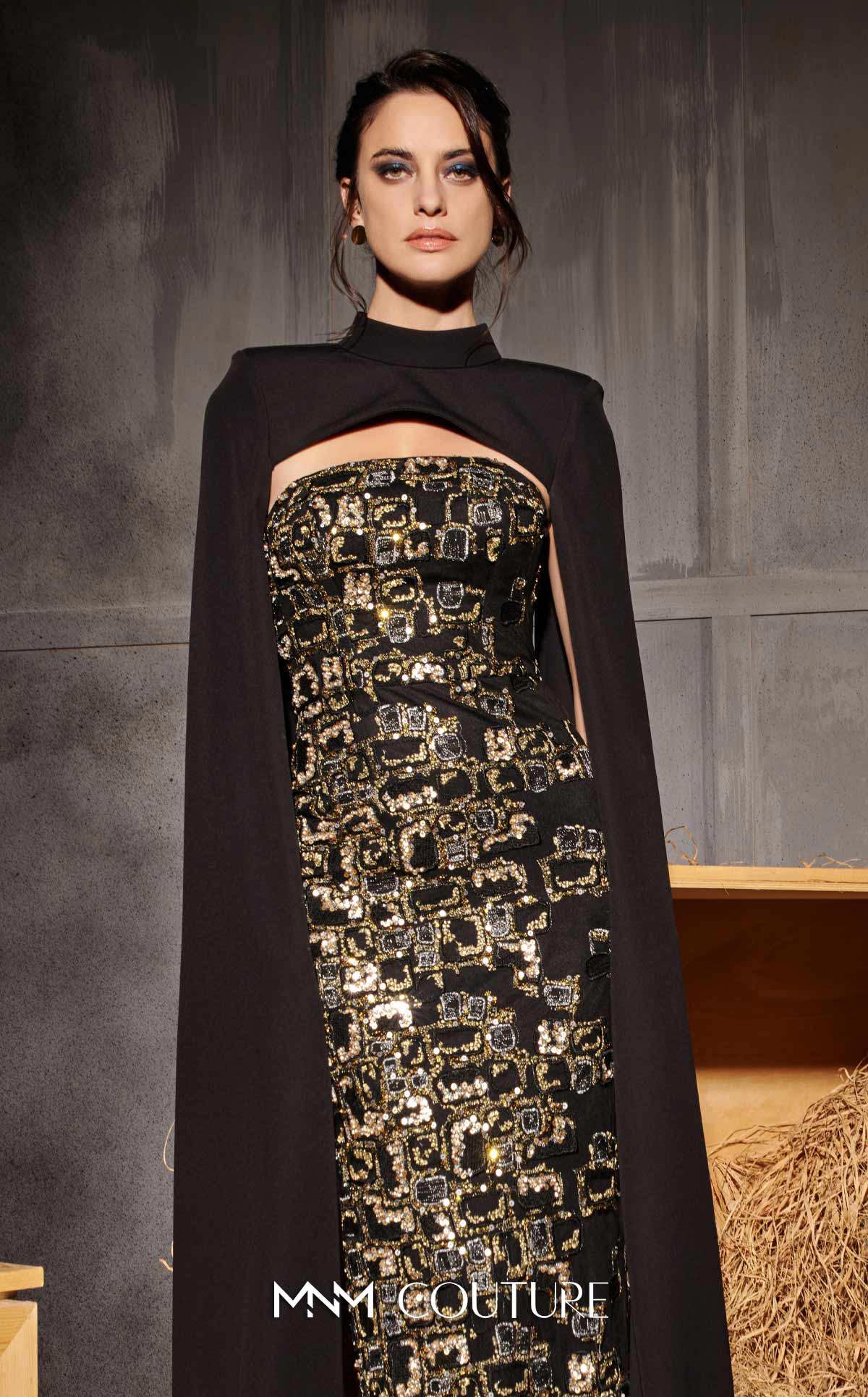 Mother of the Bride Dresses Long Formal Fitted Cape Mother of the Bride Dress MNM Couture N0657 Black