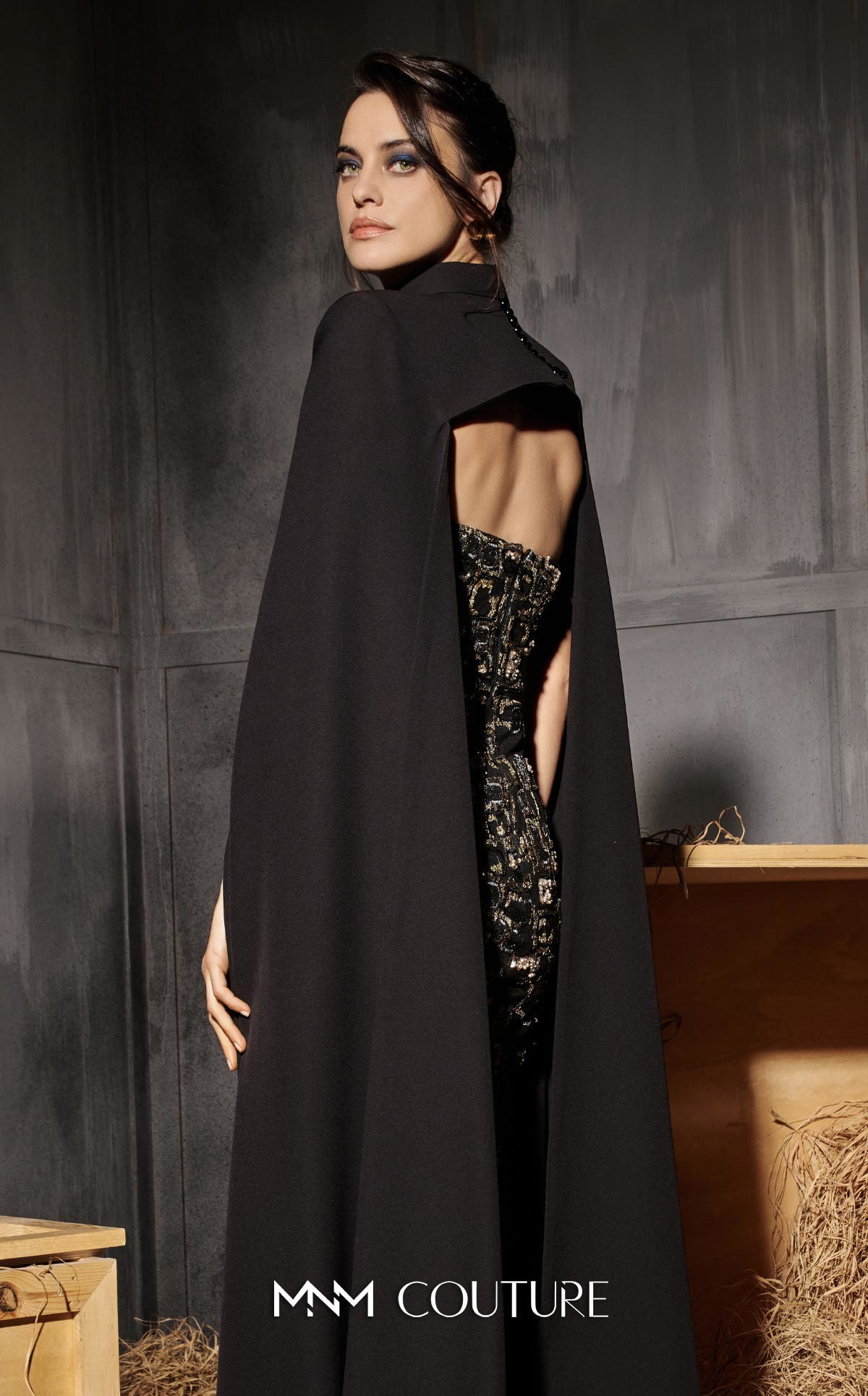 Mother of the Bride Dresses Long Formal Fitted Cape Mother of the Bride Dress MNM Couture N0657 Black
