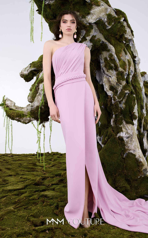 One-Shoulder Floor-Length Chiffon Occasion Sheath MNM Couture N0671