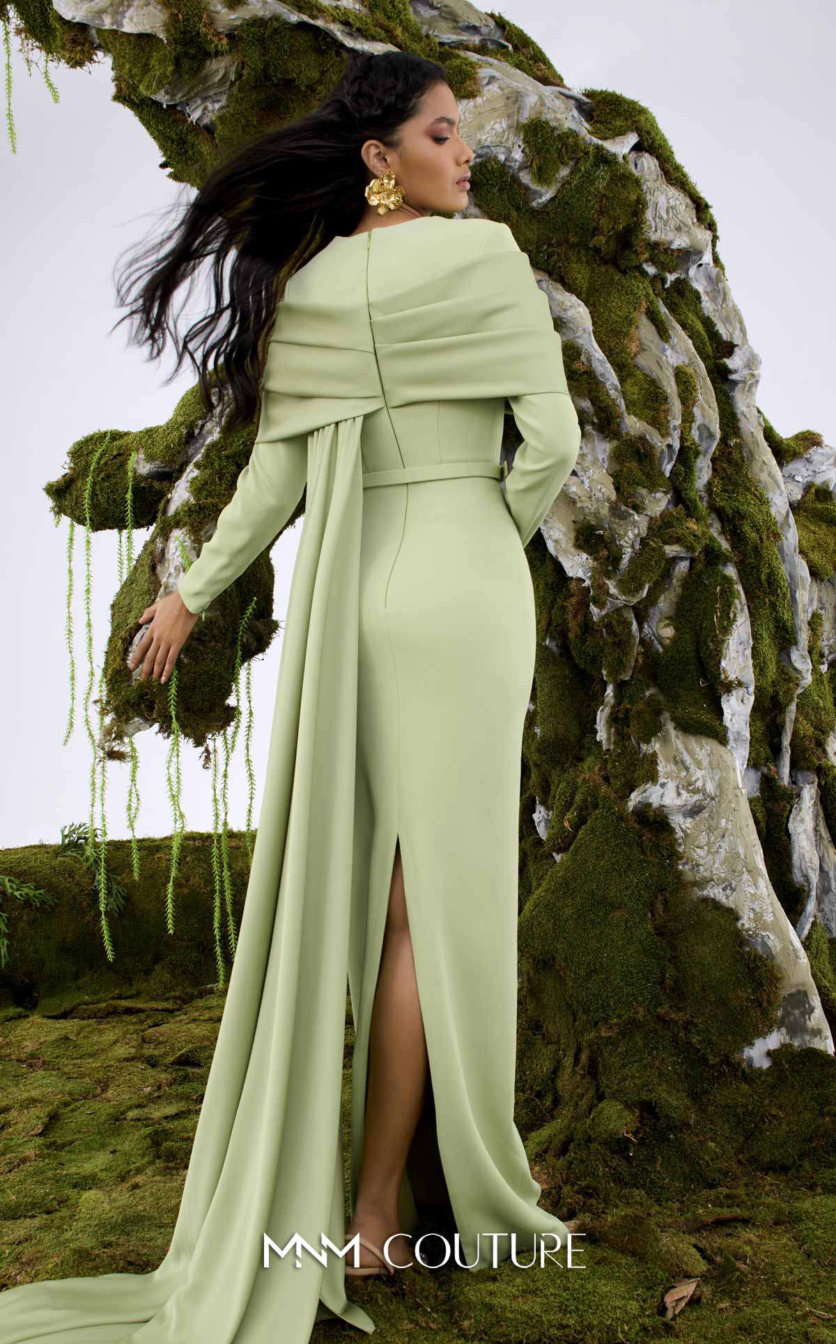 Mother of the Bride Dresses Long Sleeve Formal Fitted Cape Mother of the Bride Dress MNM Couture N0672 Olive