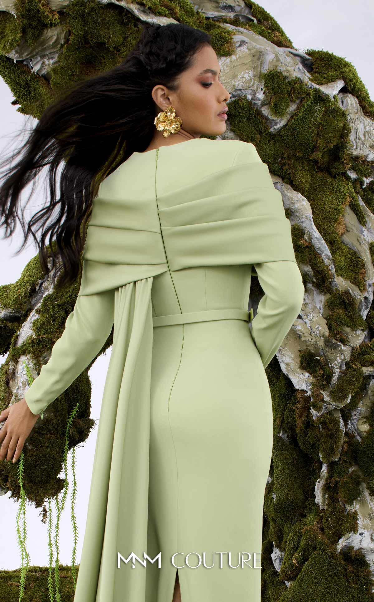 Mother of the Bride Dresses Long Sleeve Formal Fitted Cape Mother of the Bride Dress MNM Couture N0672 Olive