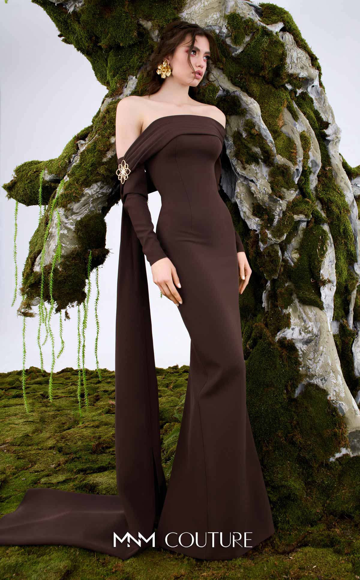 Prom Dresses Fitted Long Formal Pleated Prom Dress MNM Couture N0674 Brown