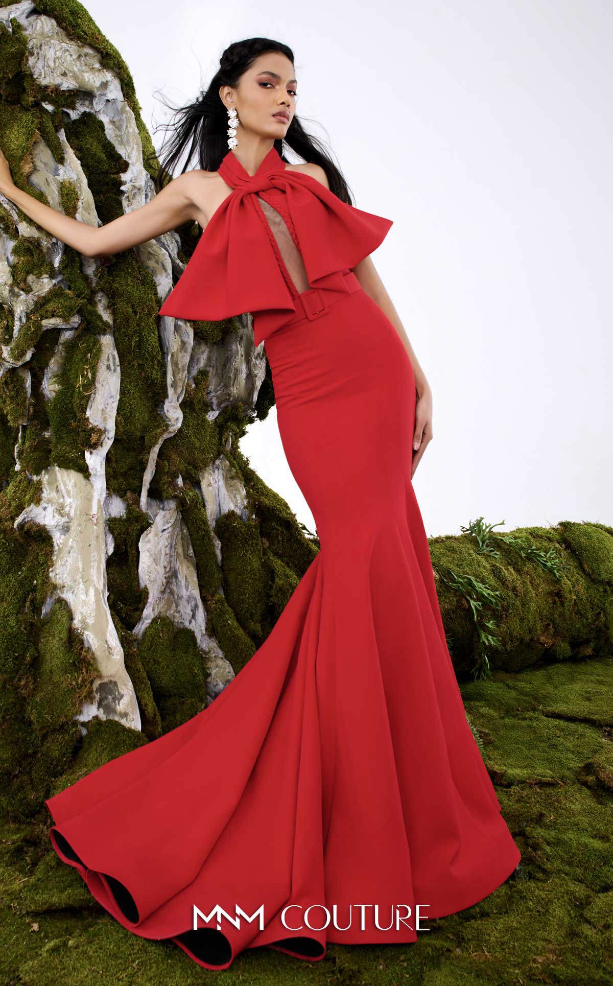 Halter Mermaid Long Gown by MNM Couture N0678 in Red