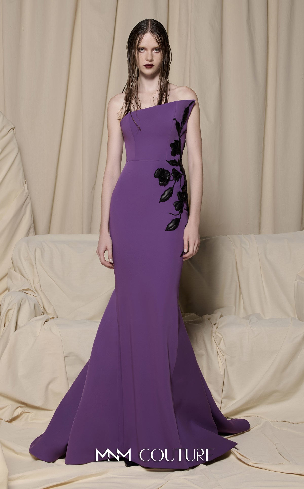 Prom Dresses Long Formal Floral Applique Prom Dress MNM Couture N0700 Purple