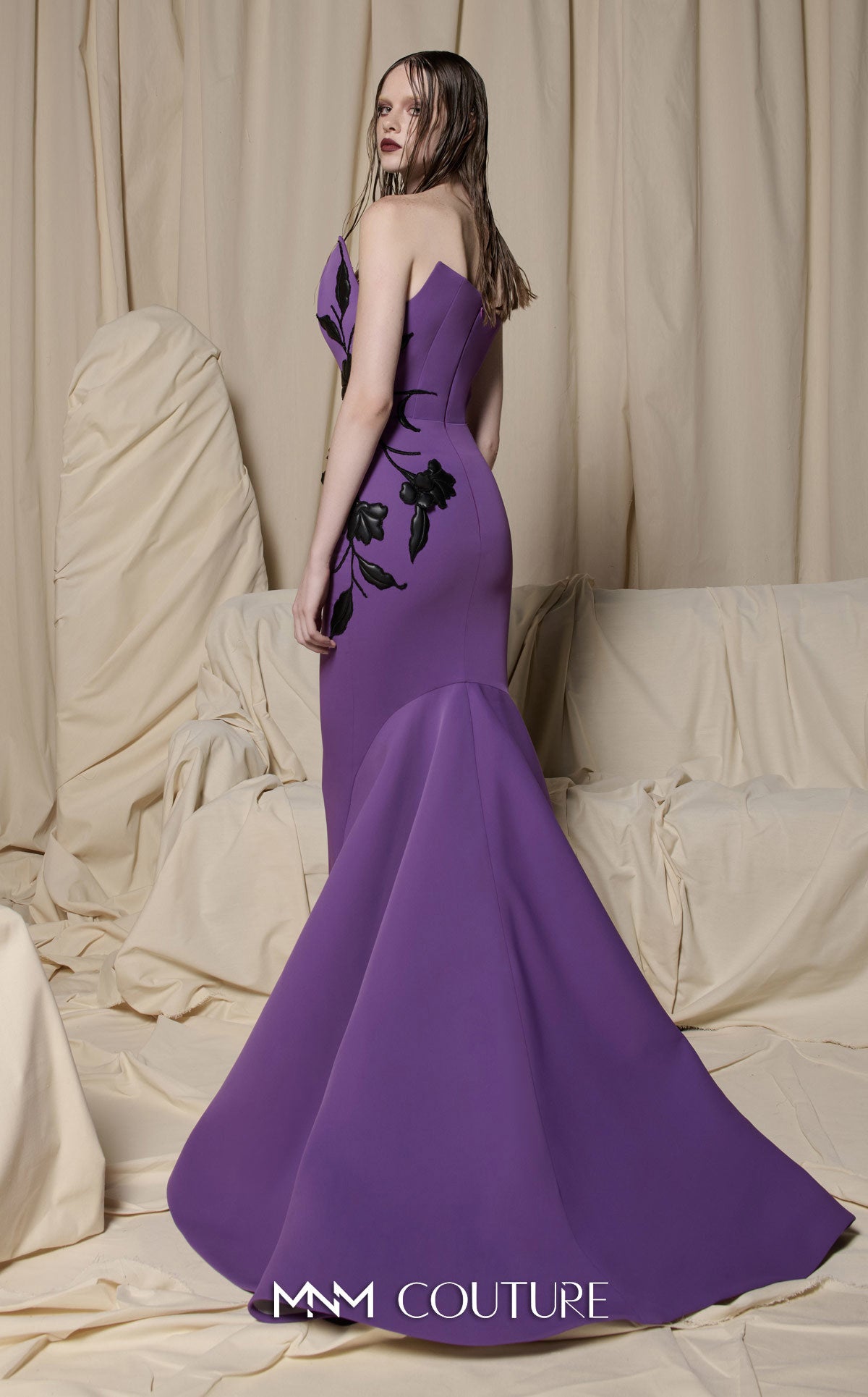 Prom Dresses Long Formal Floral Applique Prom Dress MNM Couture N0700 Purple